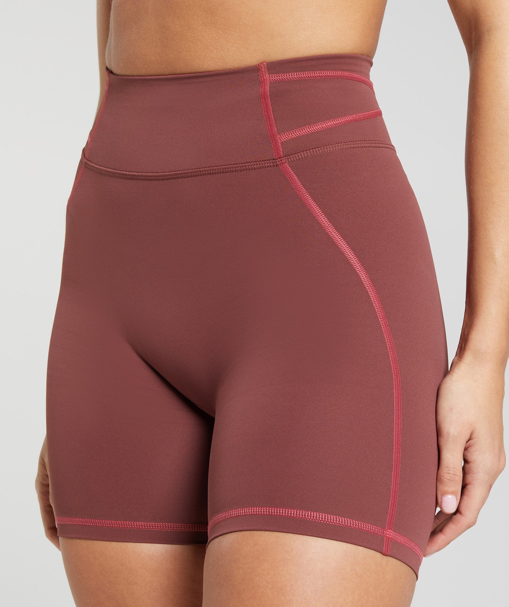 Stitch Feature Shorts in Burgundy Brown - view 6
