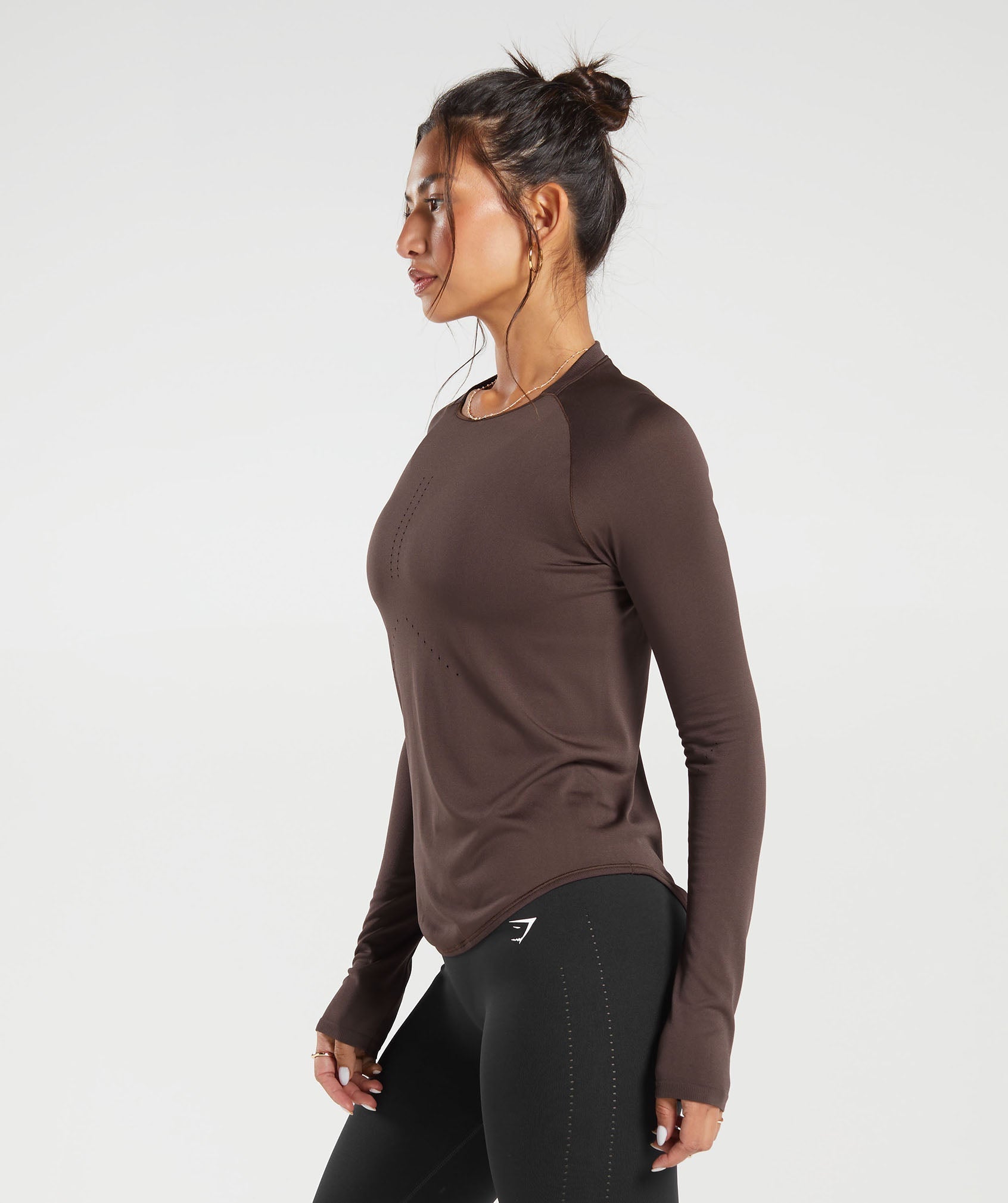 Sweat Seamless Long Sleeve Top in Shadow Brown - view 3