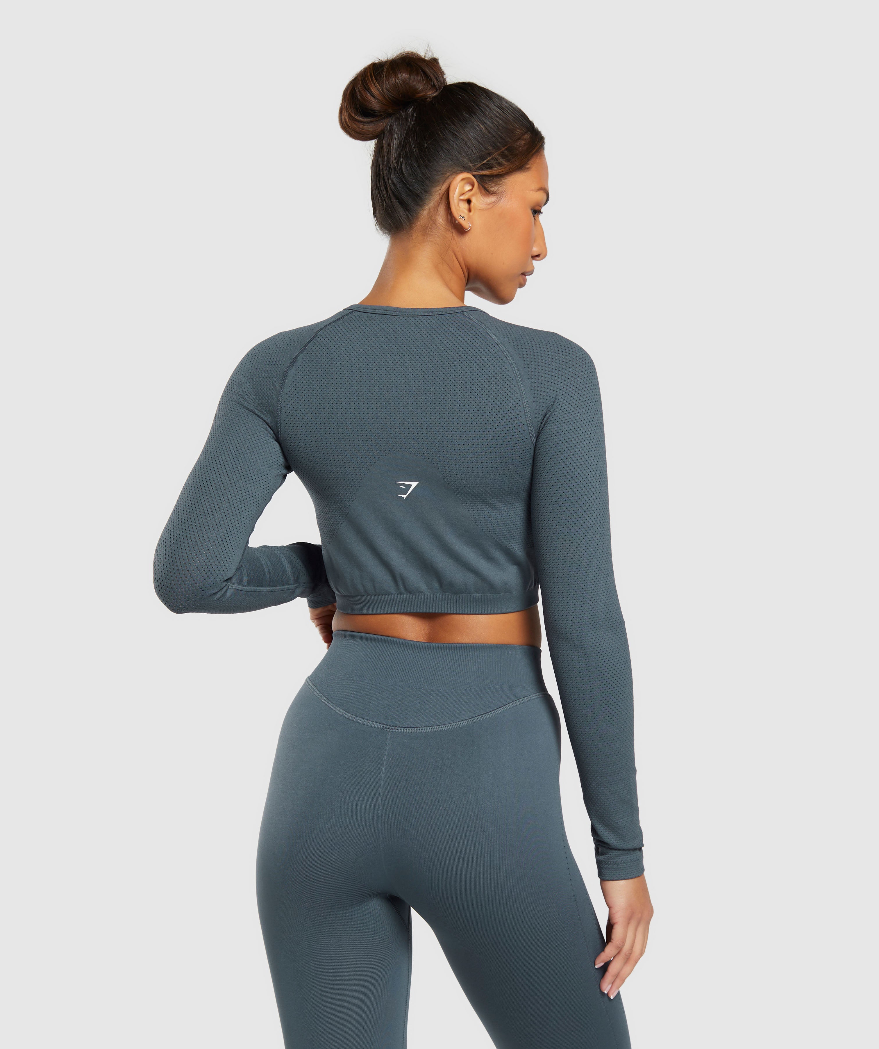 Sweat Seamless Long Sleeve Zip Crop Top in Titanium Blue - view 2