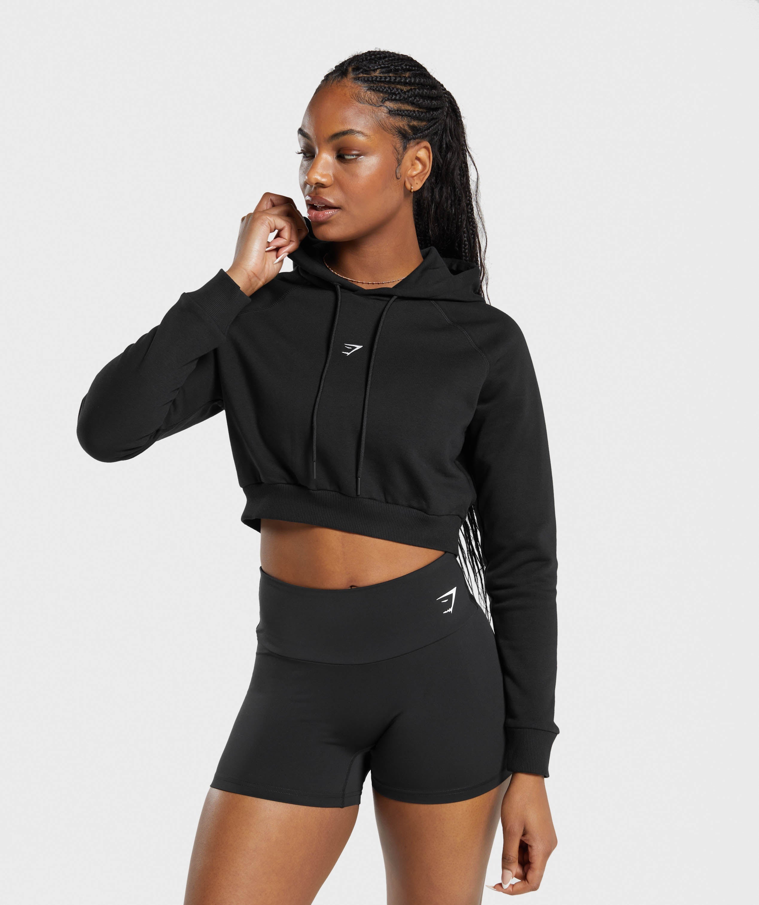 Training Fleece Cropped Hoodie in Black - view 1