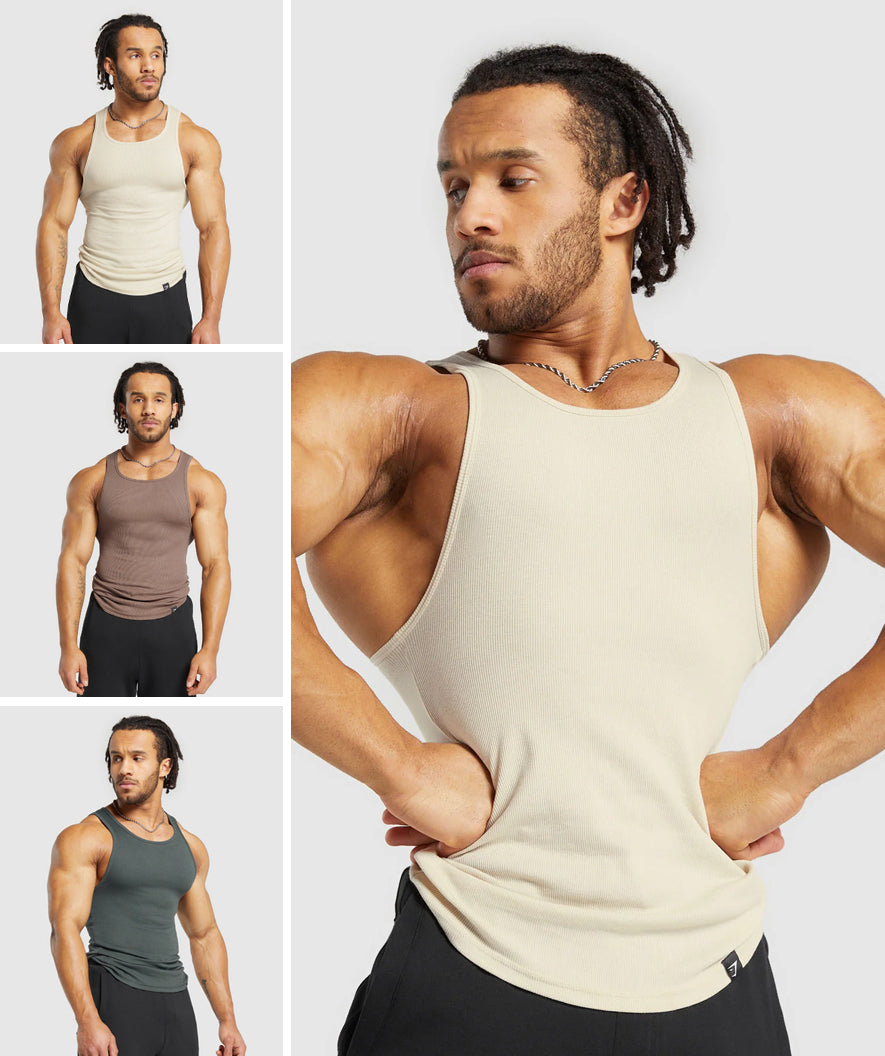 Ribbed Tank 3 Pack in Ecru White/Mocha Mauve/Slate Teal