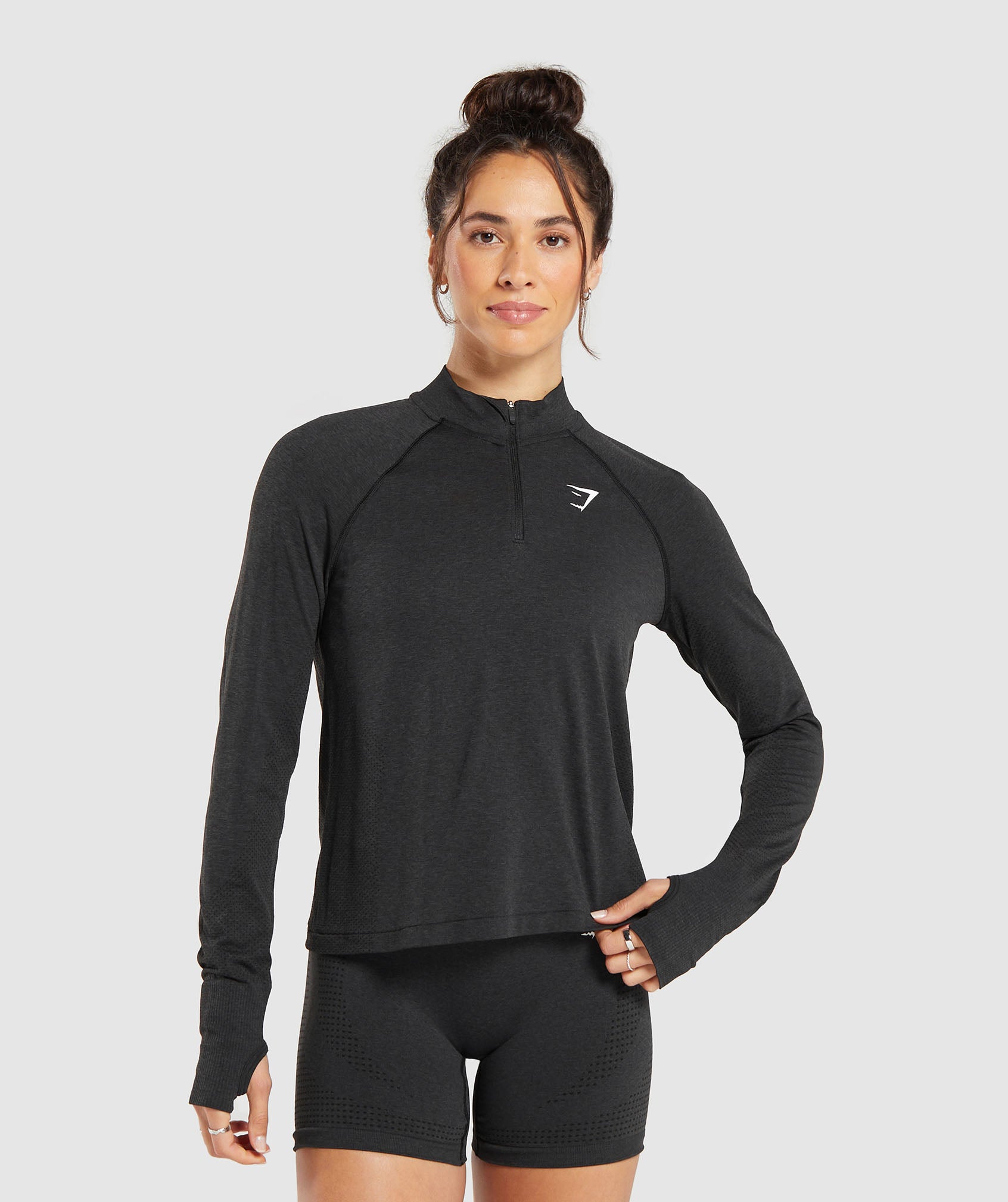 Vital Seamless 2.0 1/4 Track Top in Black Marl is niet op voorraad