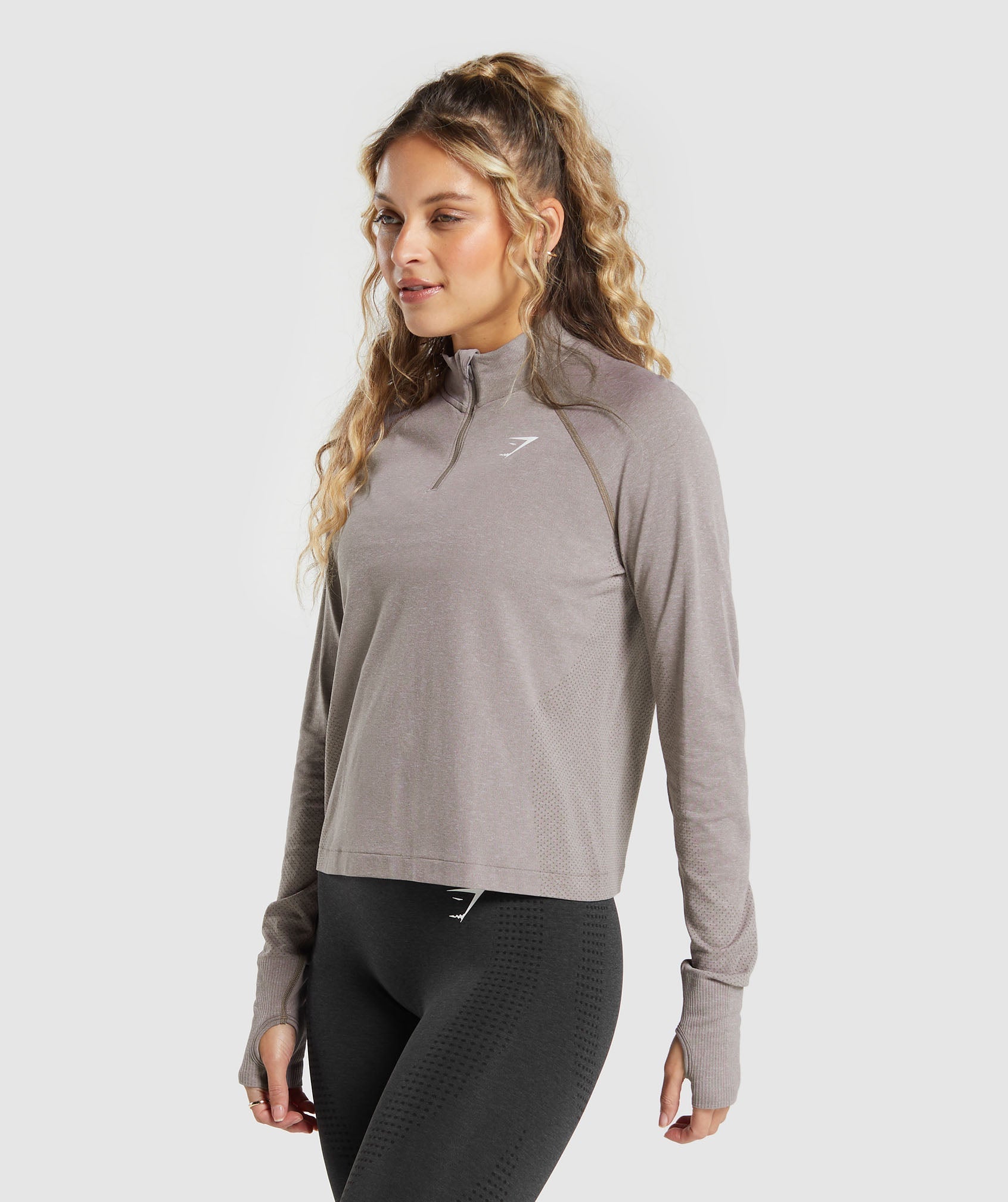 Vital Seamless 2.0 1/4 Zip in Warm Taupe Marl - view 3