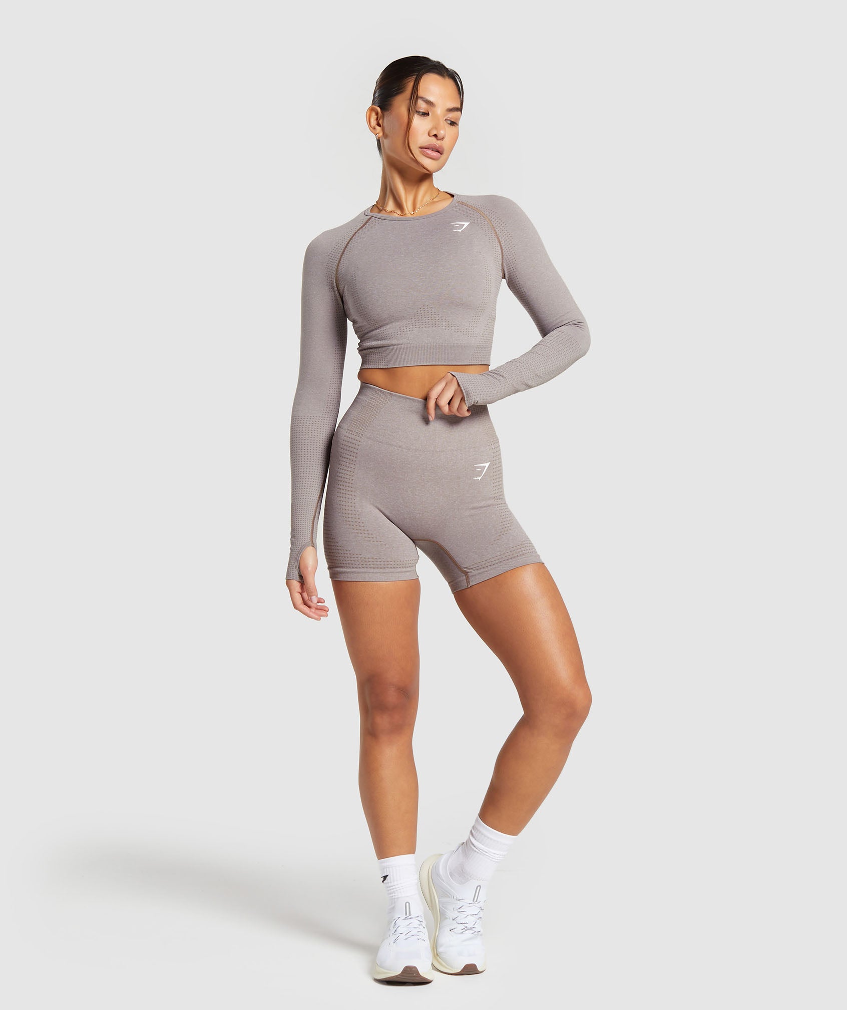 Vital Seamless 2.0 Crop Top in Warm Taupe Marl - view 4