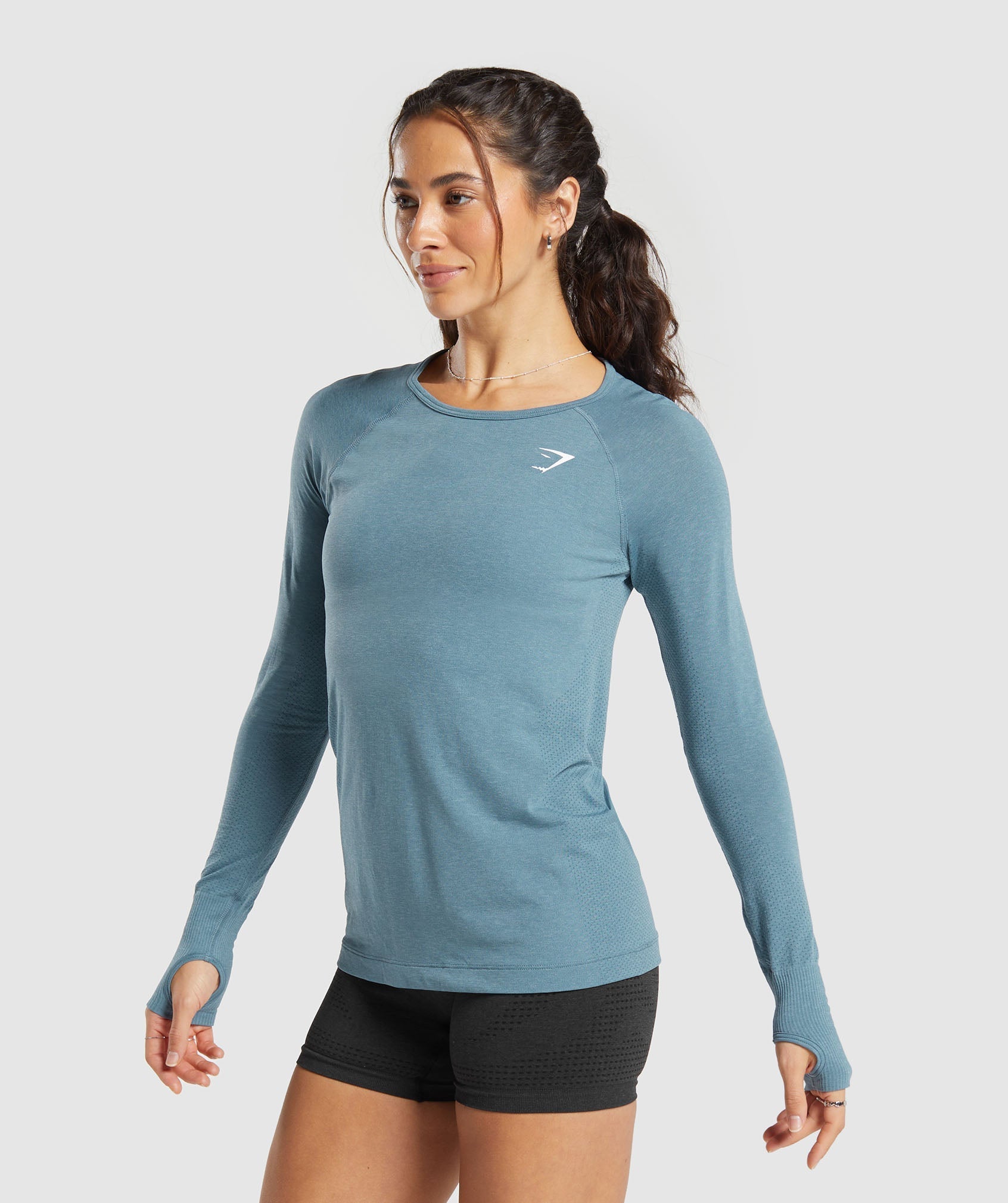Vital Seamless 2.0 Light Long Sleeve Top in Faded Blue Marl - view 3