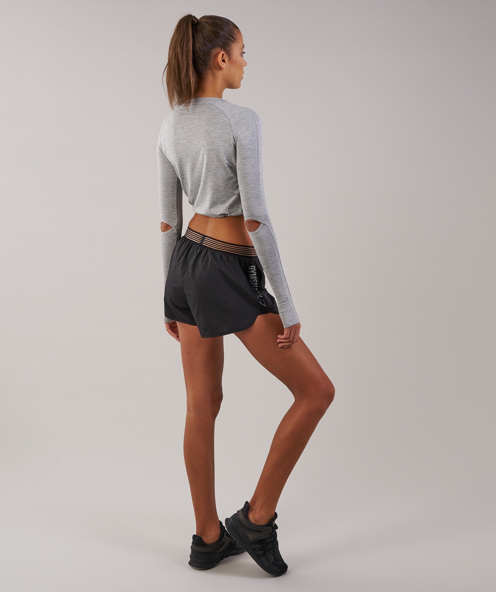 Drawcord Crop Top in Light Grey Marl - view 4