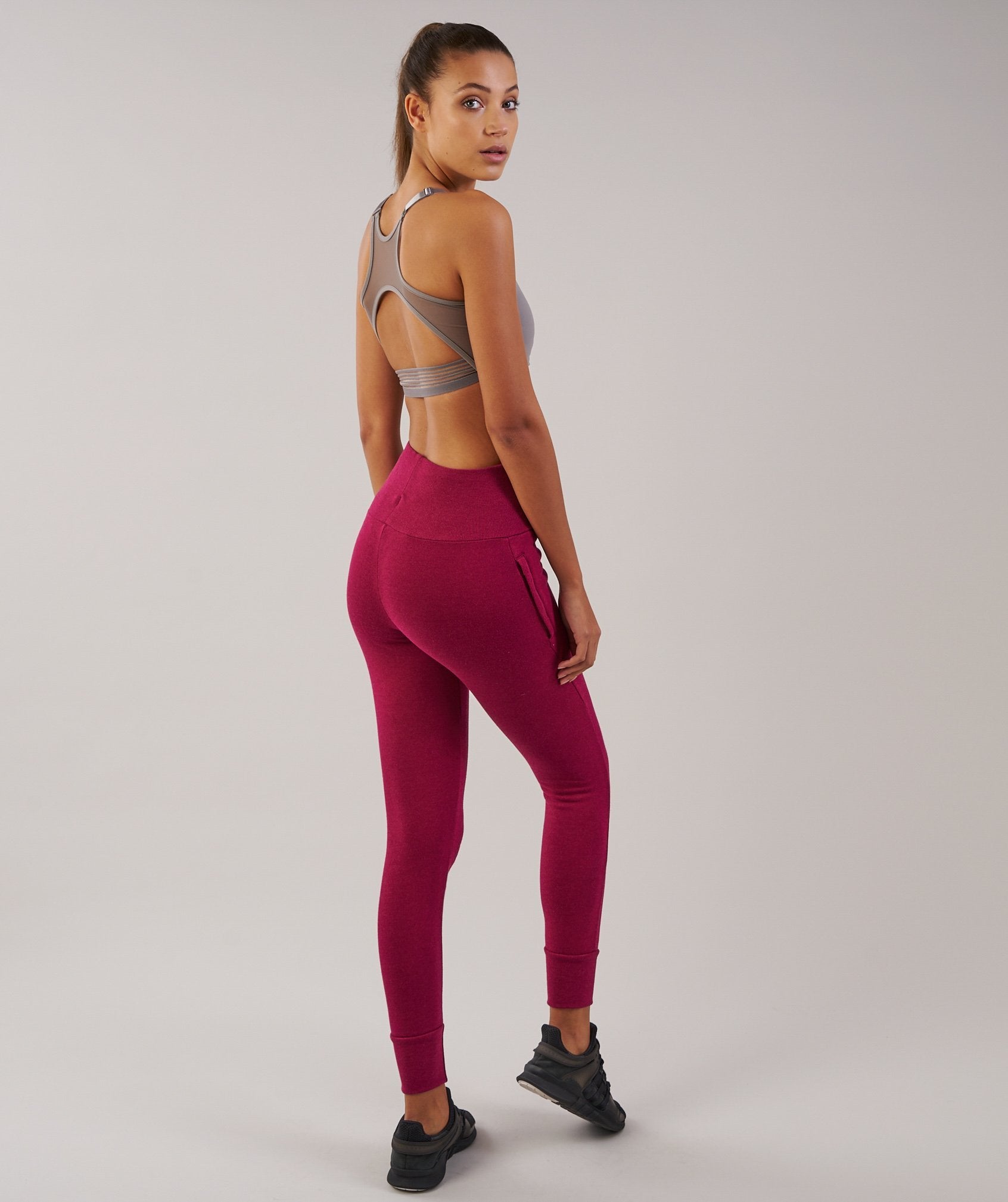 High Waisted Joggers in Beet Marl - view 4