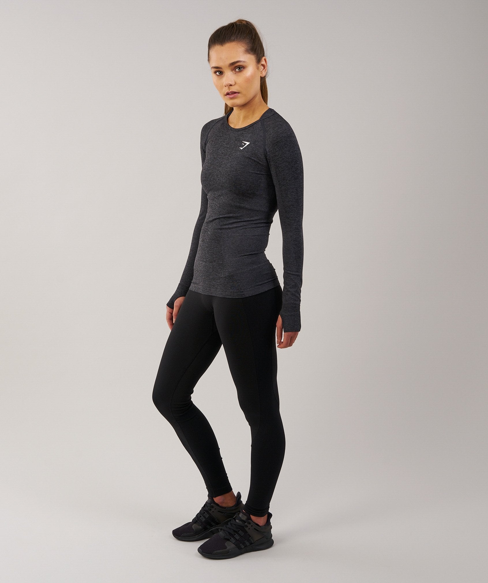 Seamless Long Sleeve Top in Black Marl - view 1