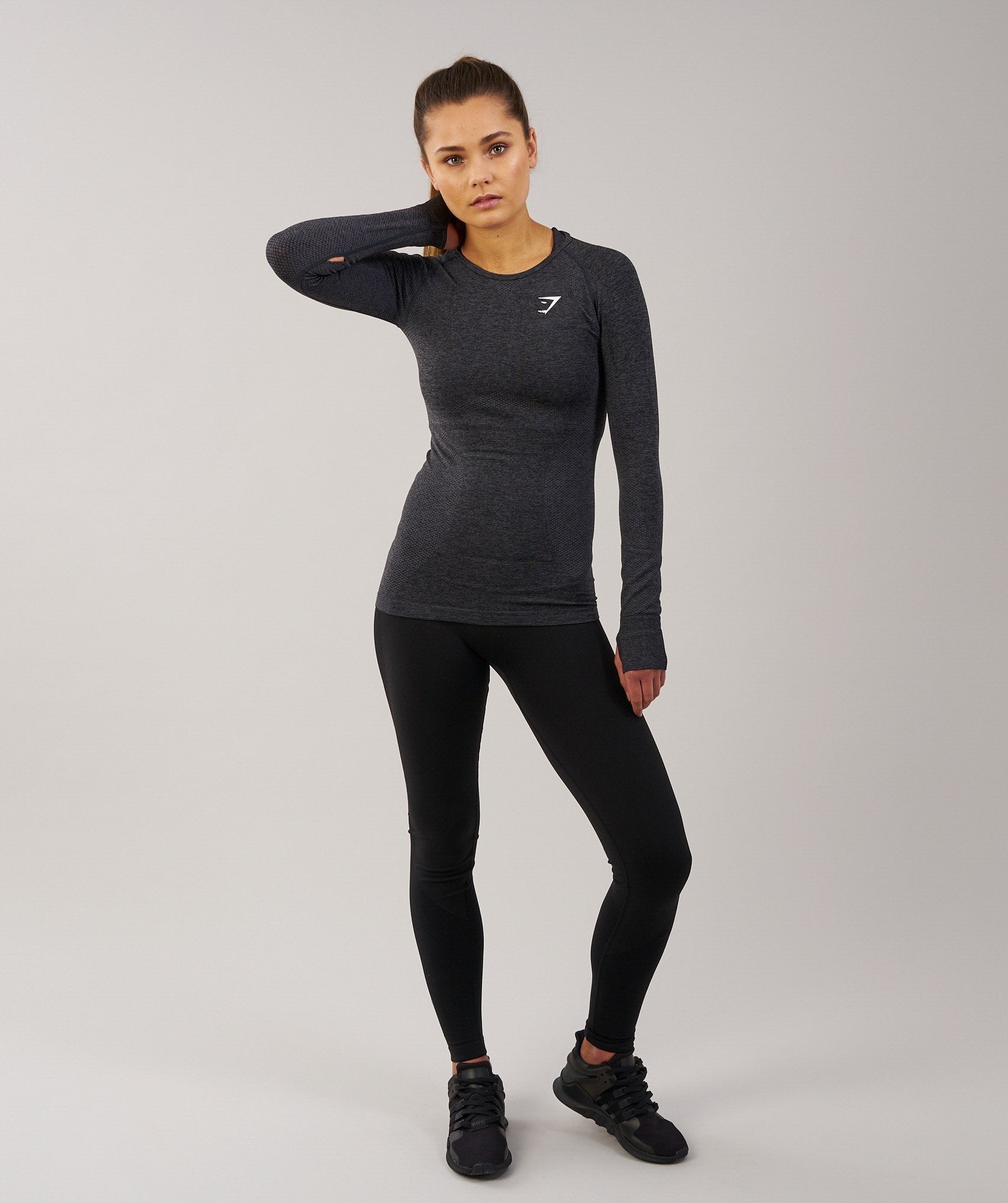 Seamless Long Sleeve Top in Black Marl - view 3