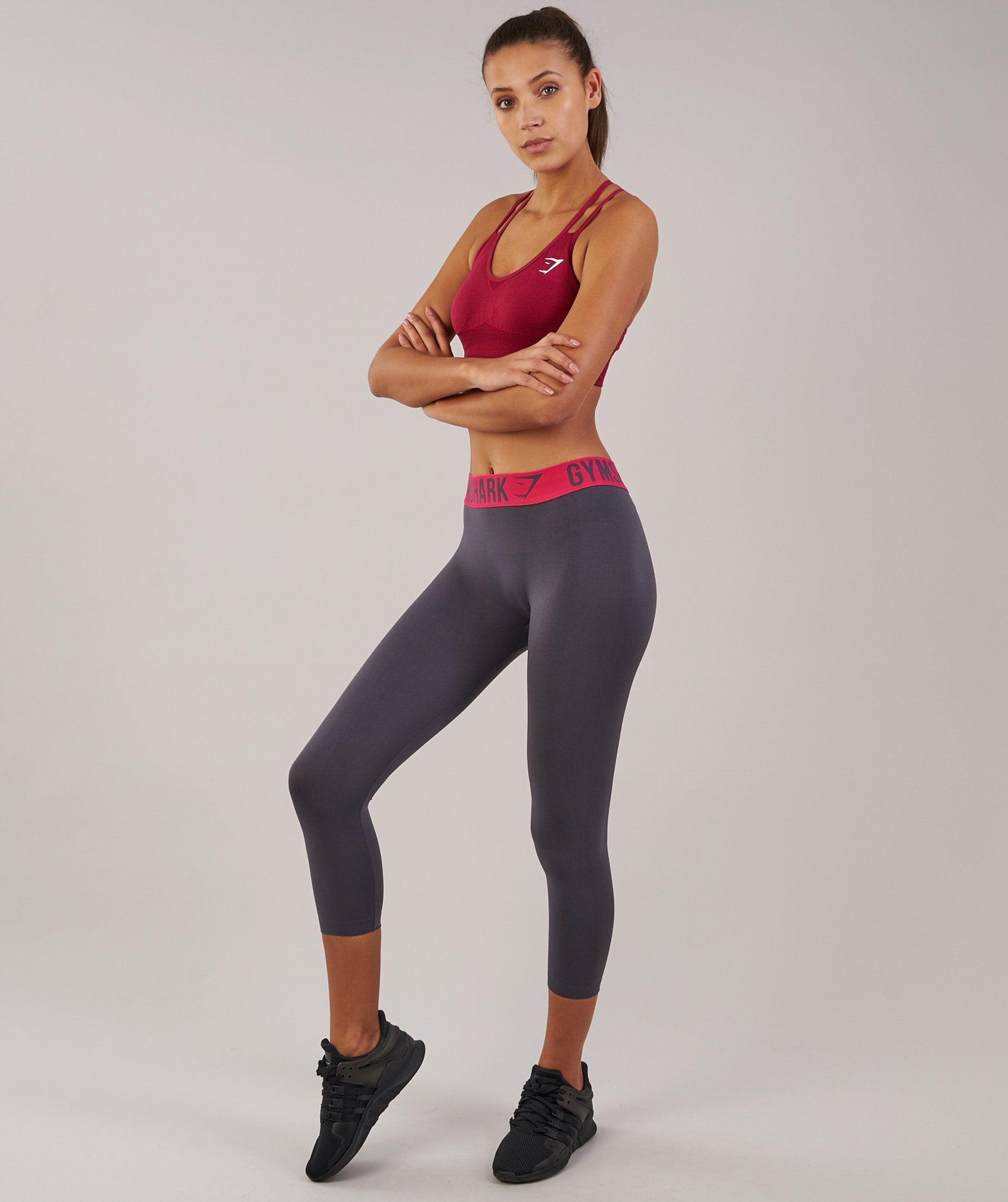 Fit Cropped Leggings in Charcoal/Cranberry - view 3