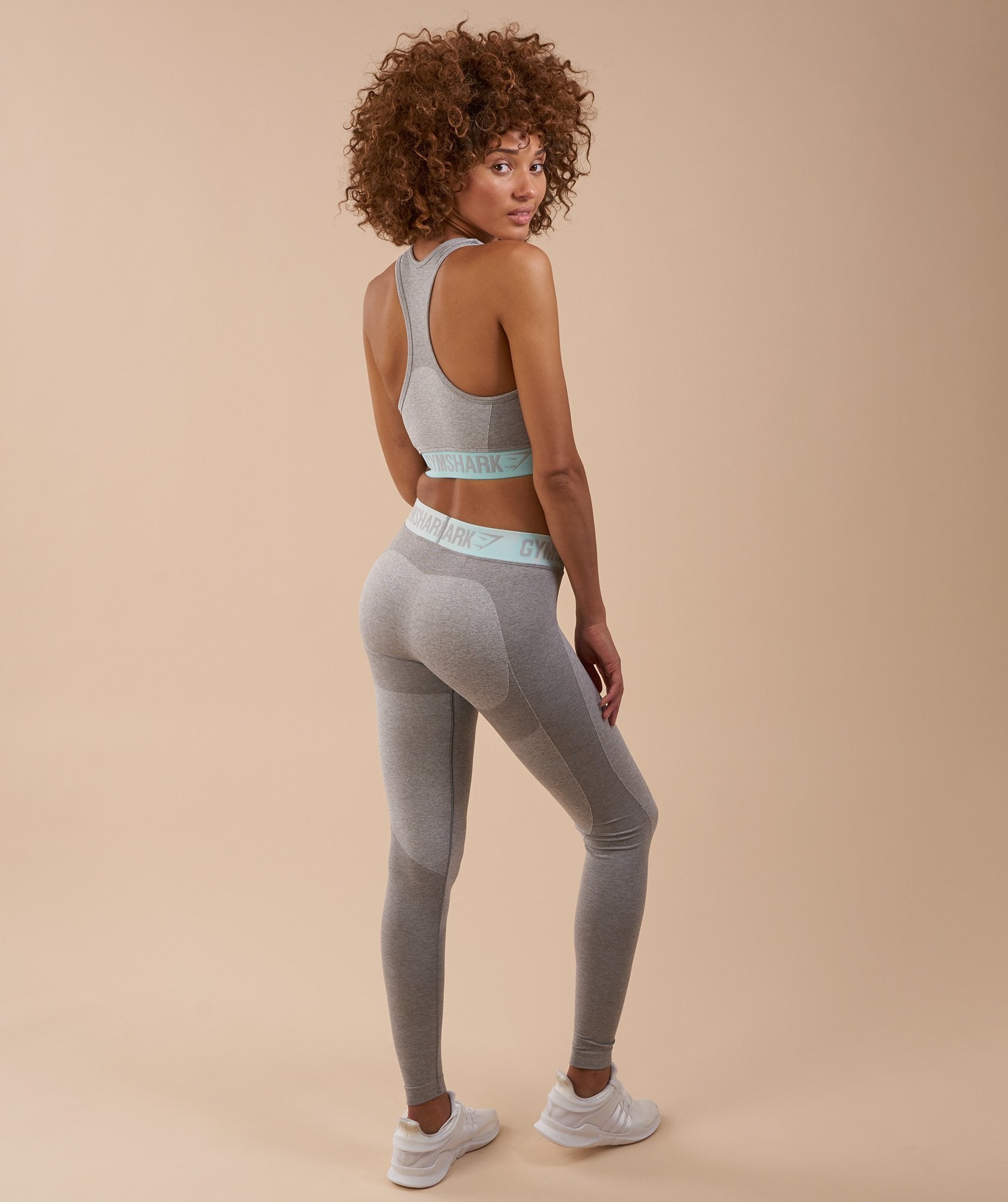 Flex Leggings in Light Grey Marl/Pale Turquoise - view 2