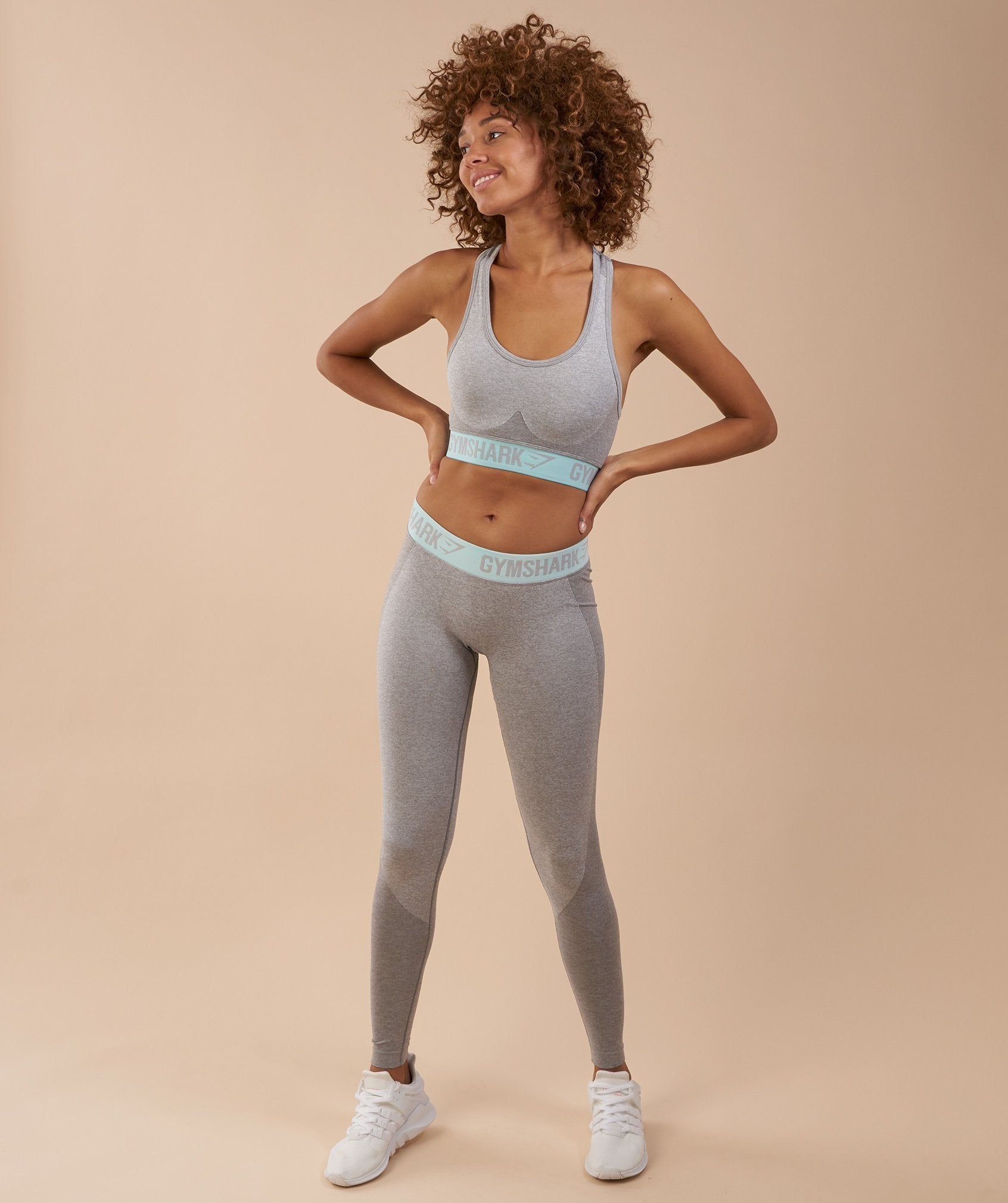 Flex Leggings in Light Grey Marl/Pale Turquoise - view 3