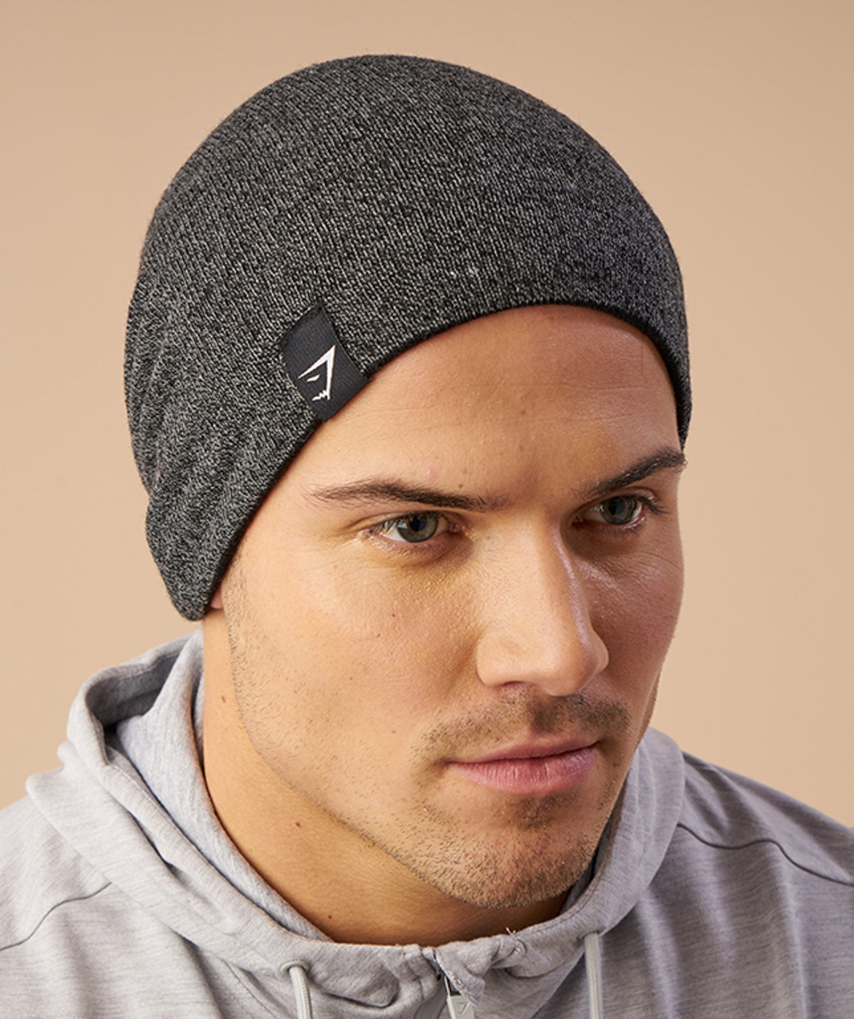 Reversible Beanie in Black/Charcoal Marl - view 6