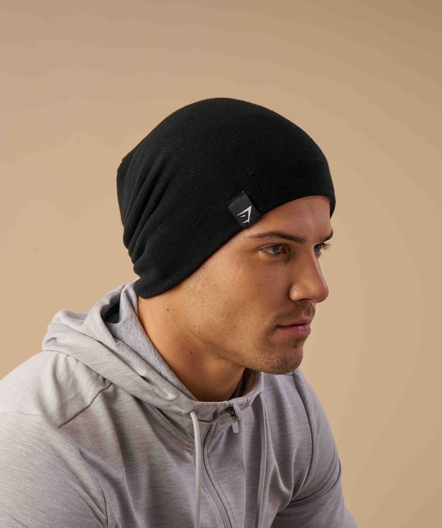 Reversible Beanie in Black/Charcoal Marl - view 5