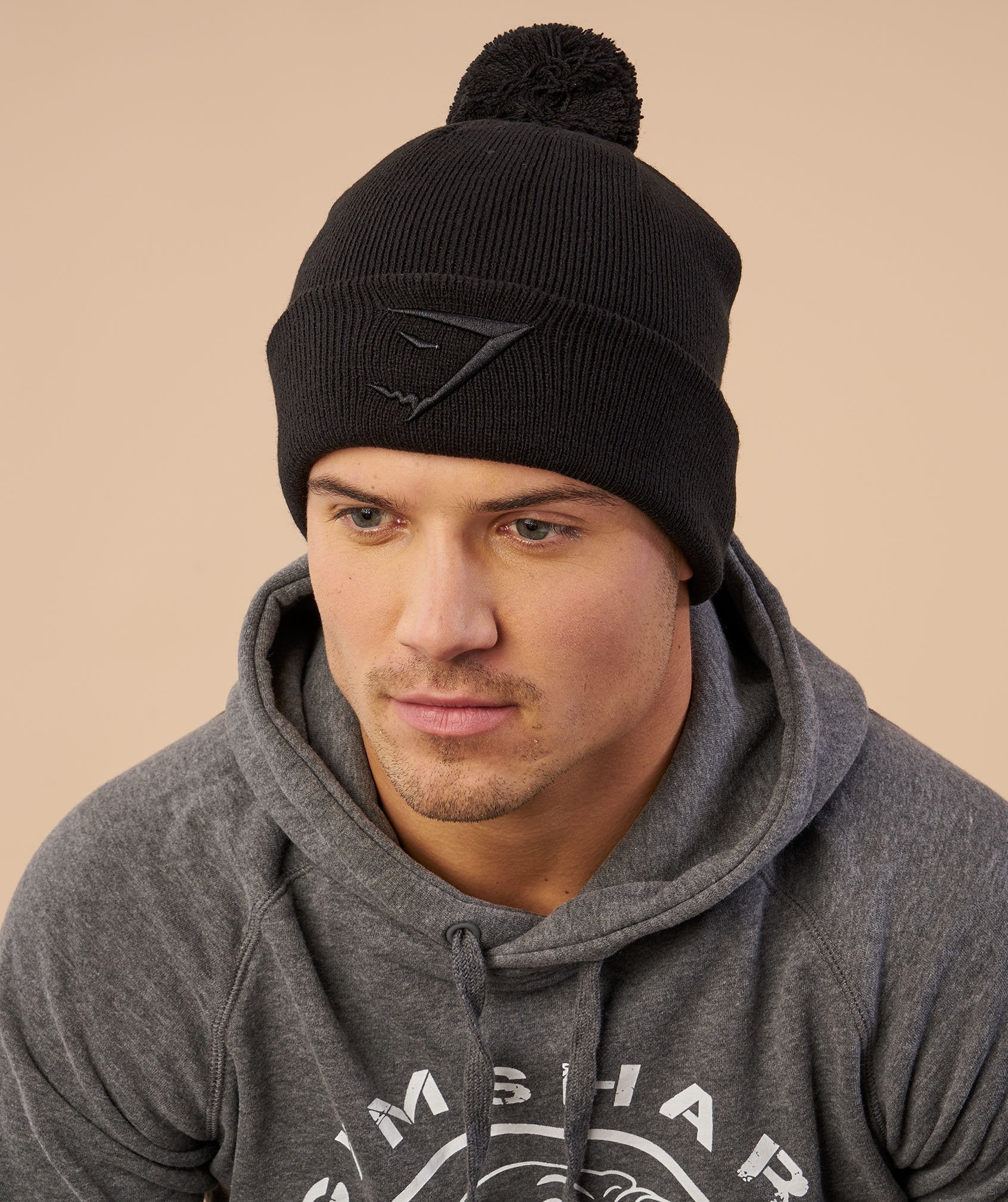 Mens Bobble Hat in Black - view 3