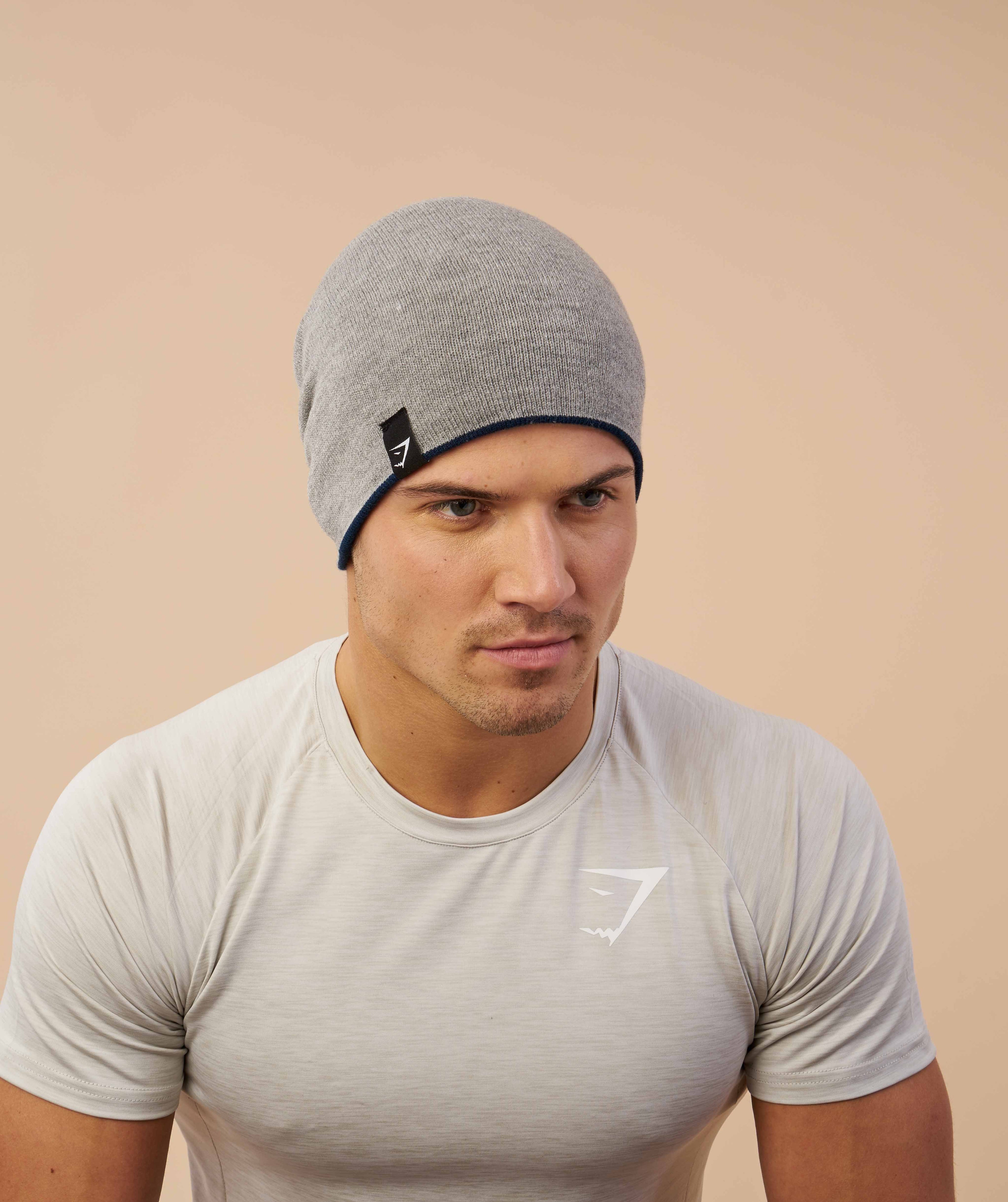 Reversible Beanie in Sapphire Blue/Light Grey - view 3