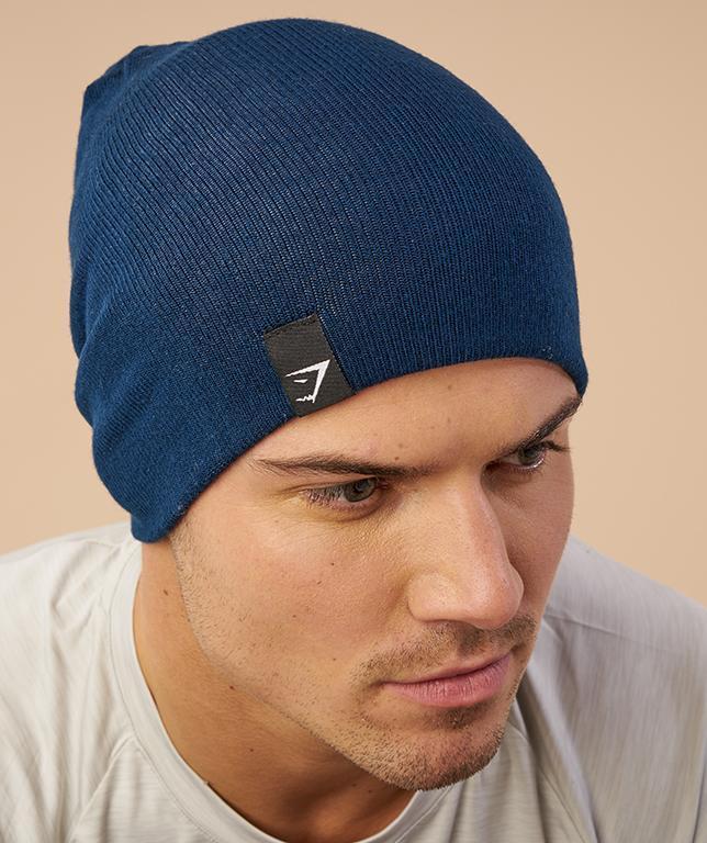 Reversible Beanie in Sapphire Blue/Light Grey - view 5