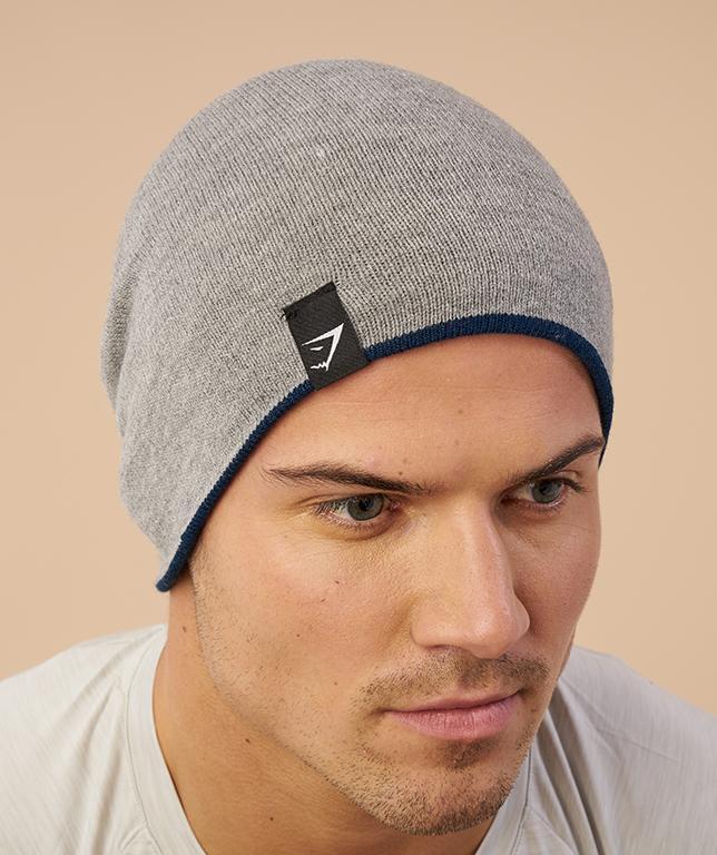 Reversible Beanie in Sapphire Blue/Light Grey - view 6