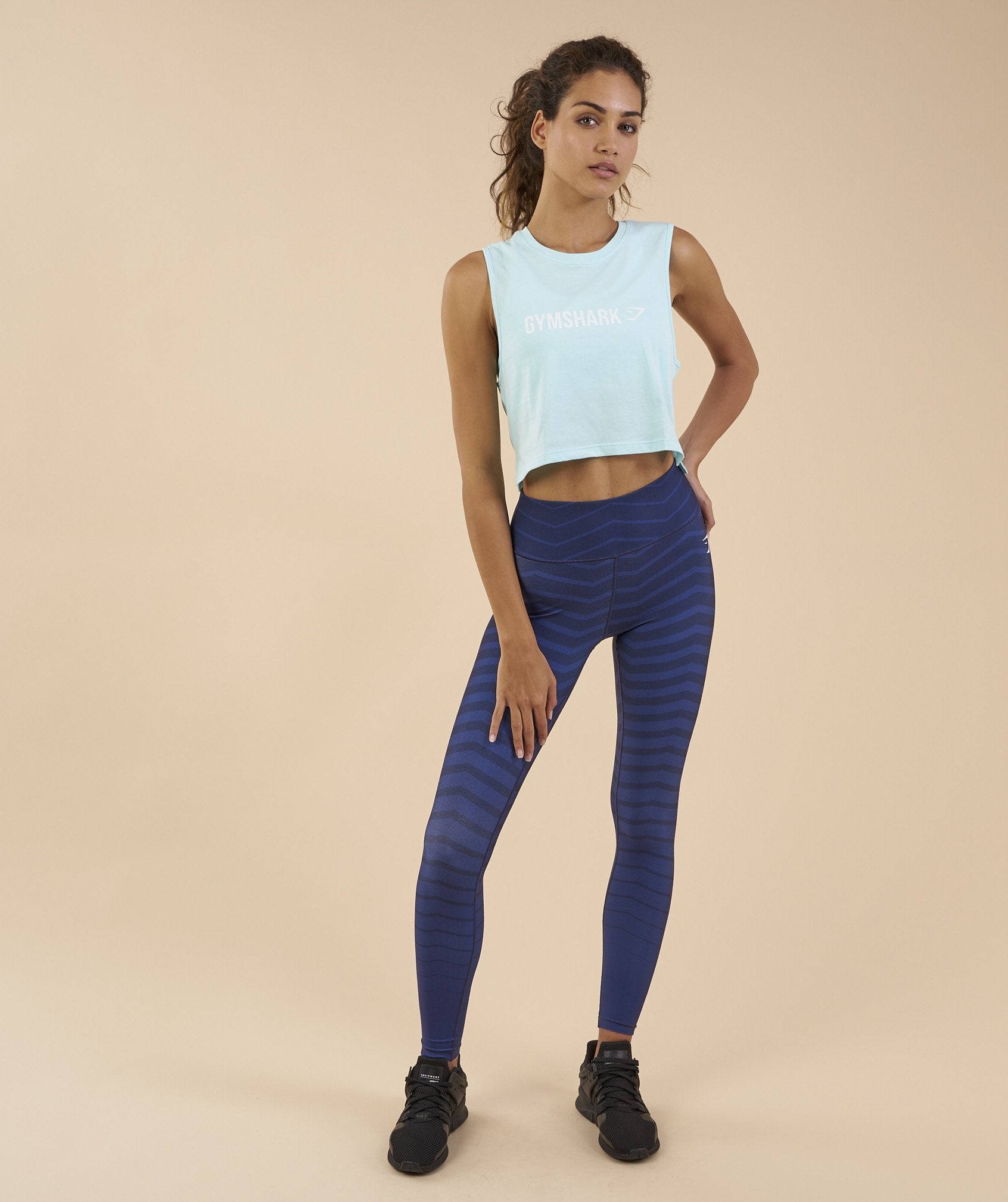 Crop Mesh Back Tank in Pale Turquoise - view 3