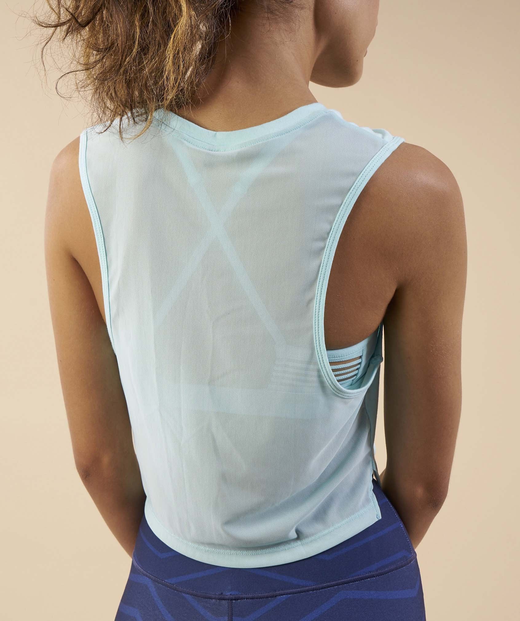 Crop Mesh Back Tank in Pale Turquoise - view 5
