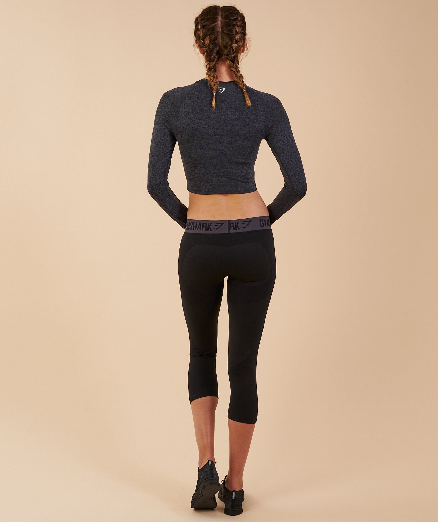 Seamless Long Sleeve Crop Top in Black Marl - view 2