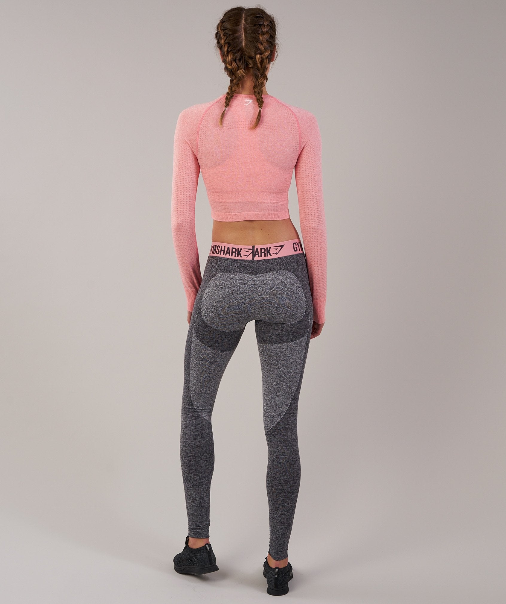 Seamless Long Sleeve Crop Top in Peach Pink Marl - view 2