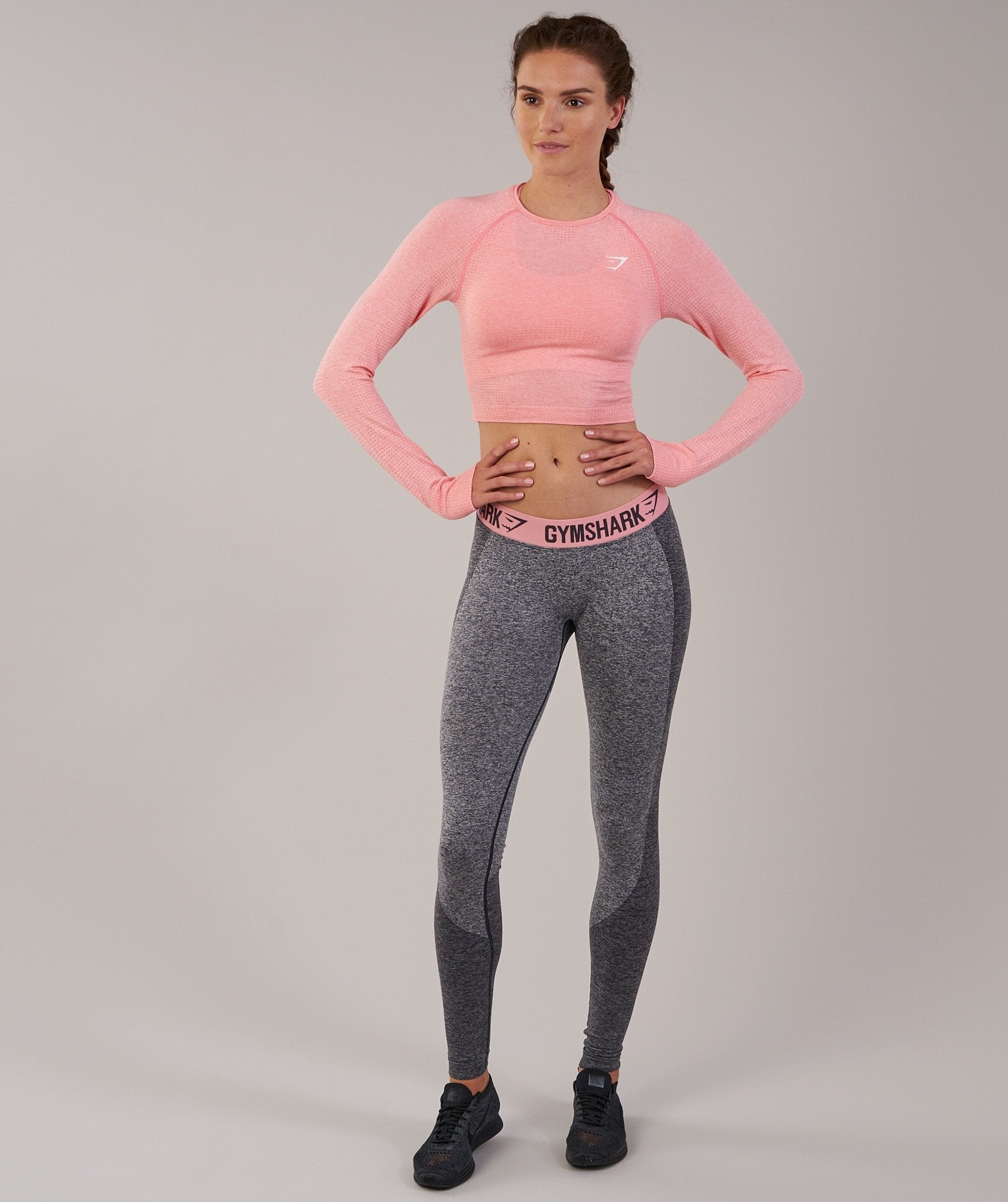 Seamless Long Sleeve Crop Top in Peach Pink Marl - view 4