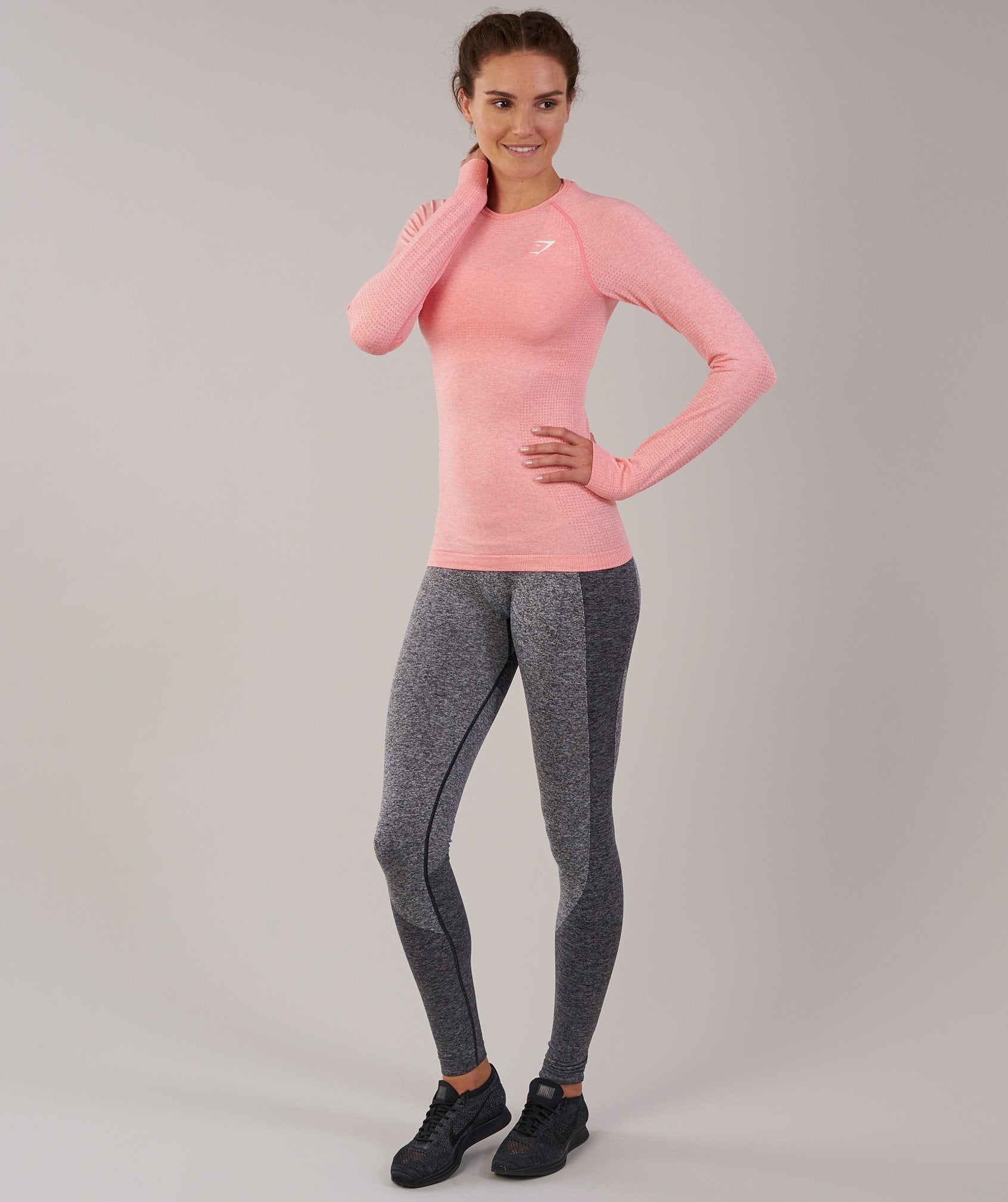 Seamless Long Sleeve Top in Peach Pink Marl - view 4