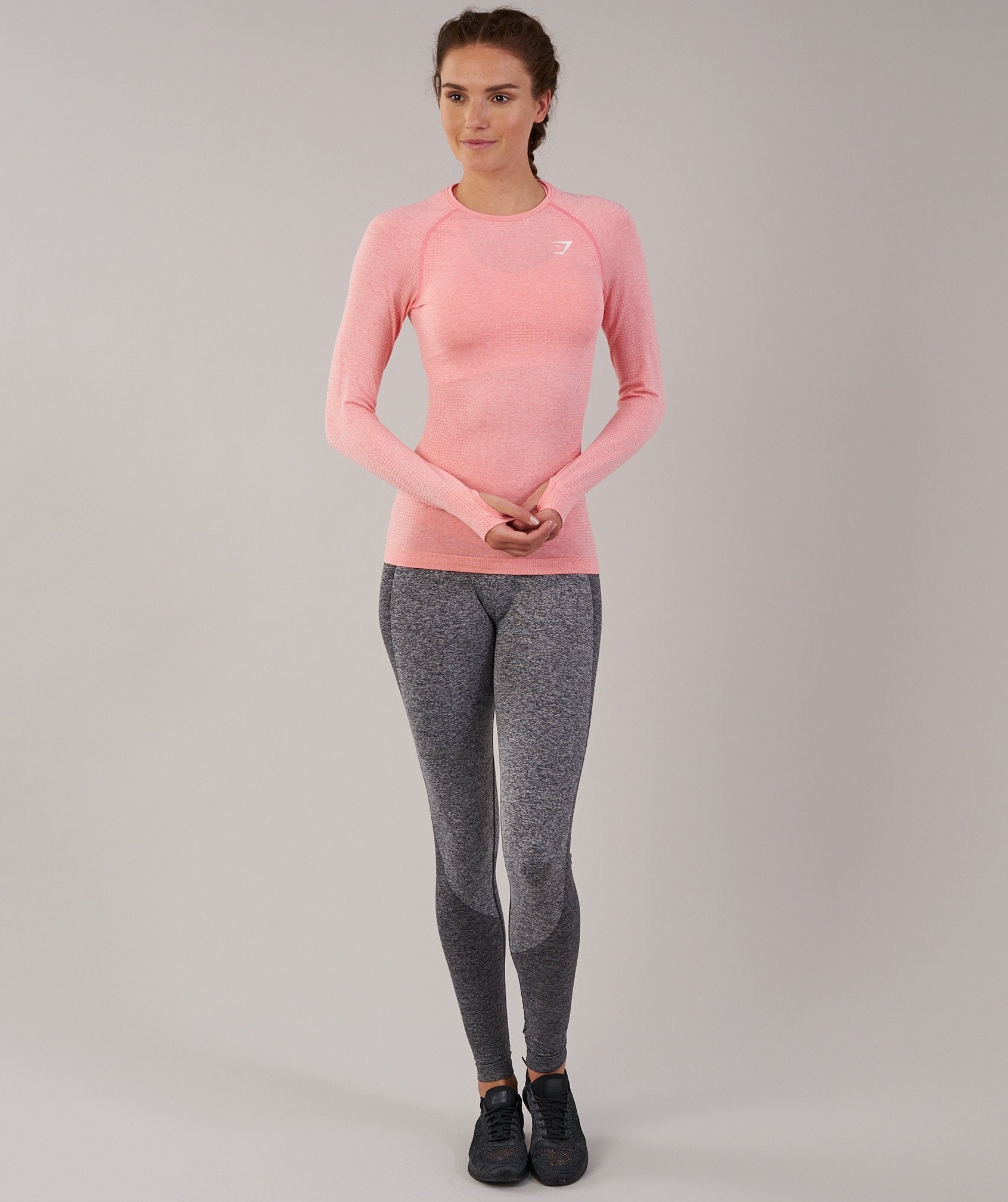 Seamless Long Sleeve Top in Peach Pink Marl - view 3