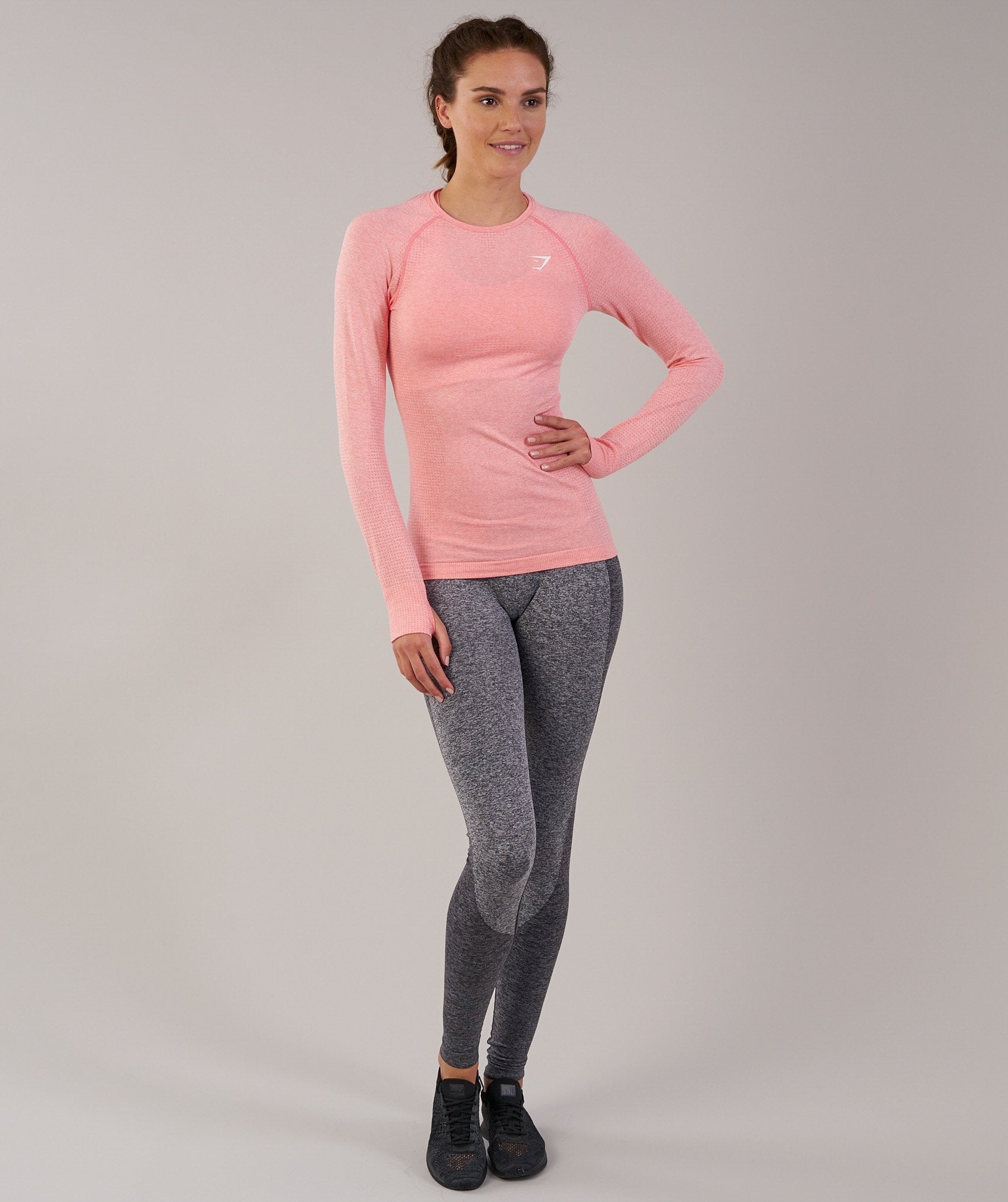 Seamless Long Sleeve Top in Peach Pink Marl - view 1