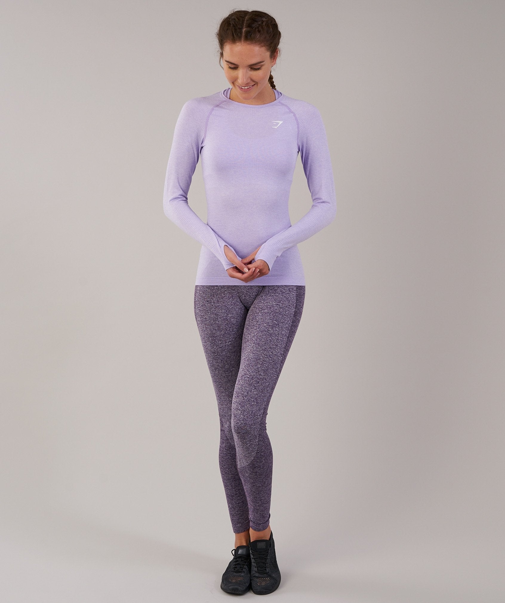 Seamless Long Sleeve Top in Pastel Lilac Marl - view 4