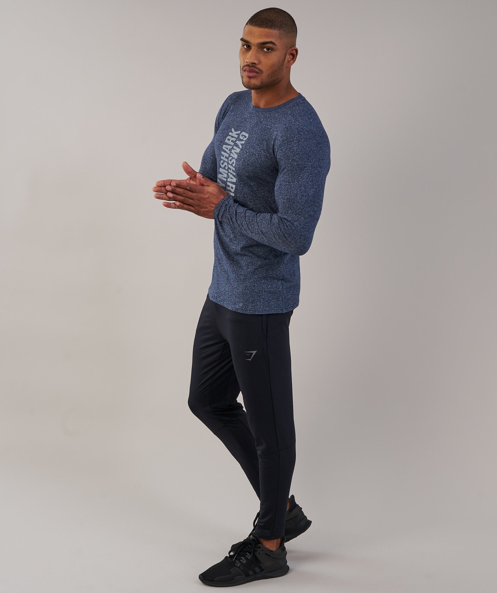 Statement Long Sleeve T-Shirt in Sapphire Blue Marl - view 4