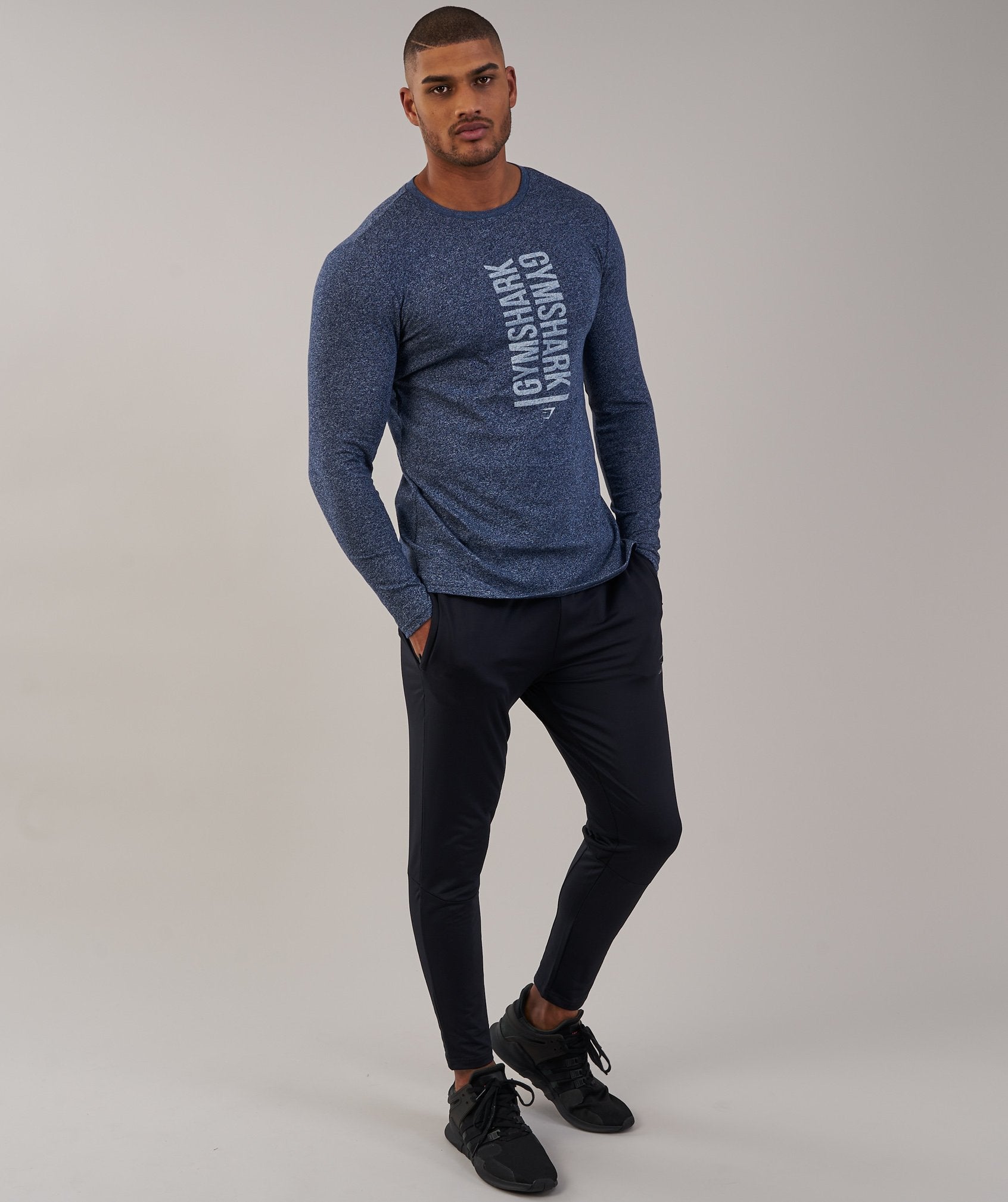 Statement Long Sleeve T-Shirt in Sapphire Blue Marl - view 6