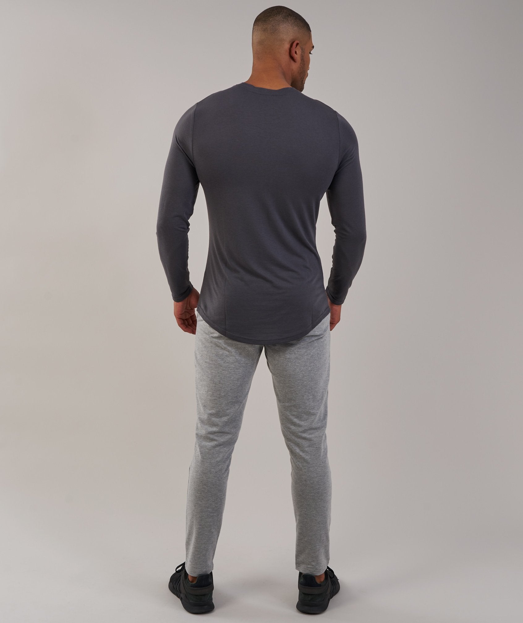 Perforated Longline Long Sleeve T-Shirt in Charcoal - view 2