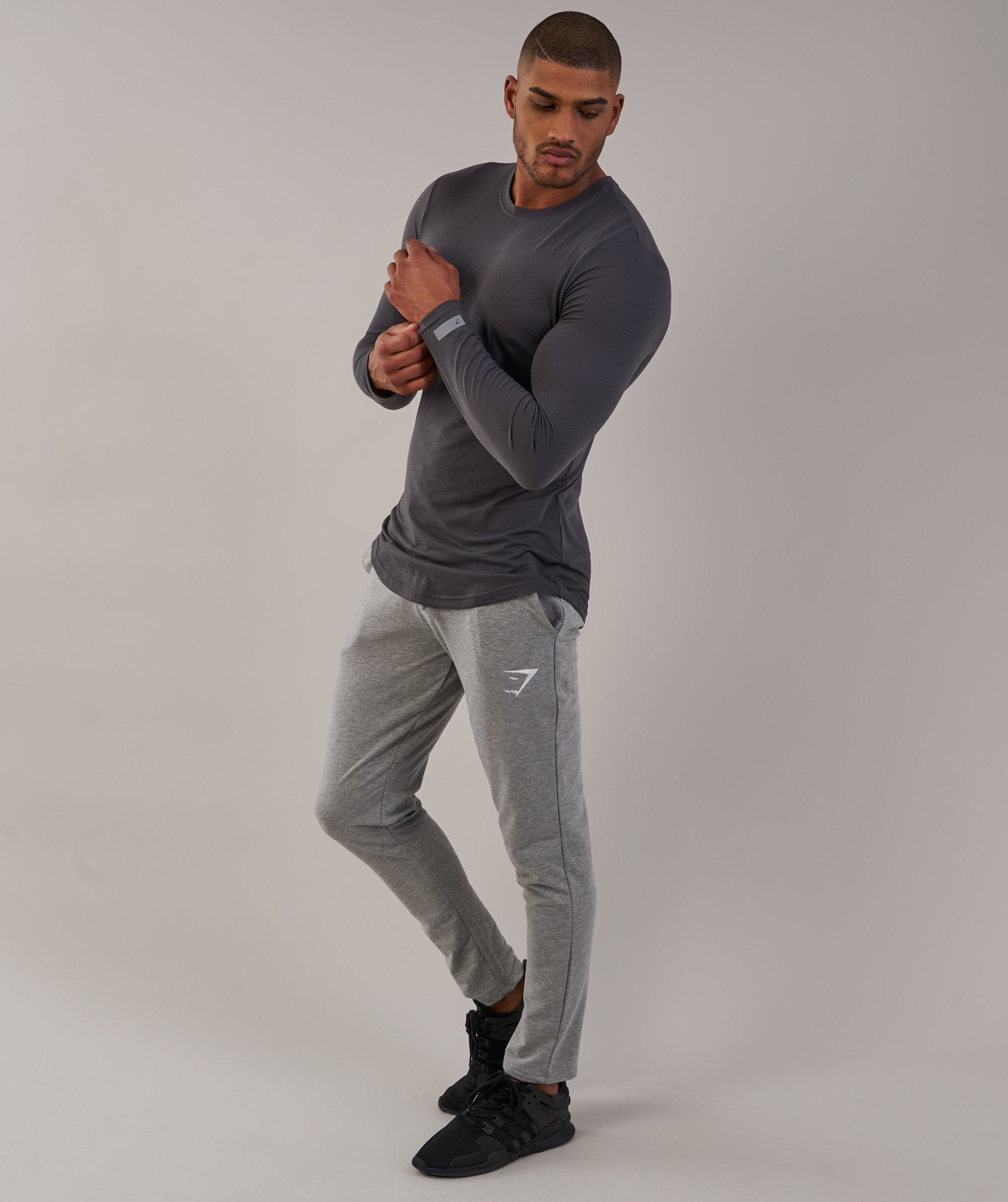 Perforated Longline Long Sleeve T-Shirt in Charcoal - view 3