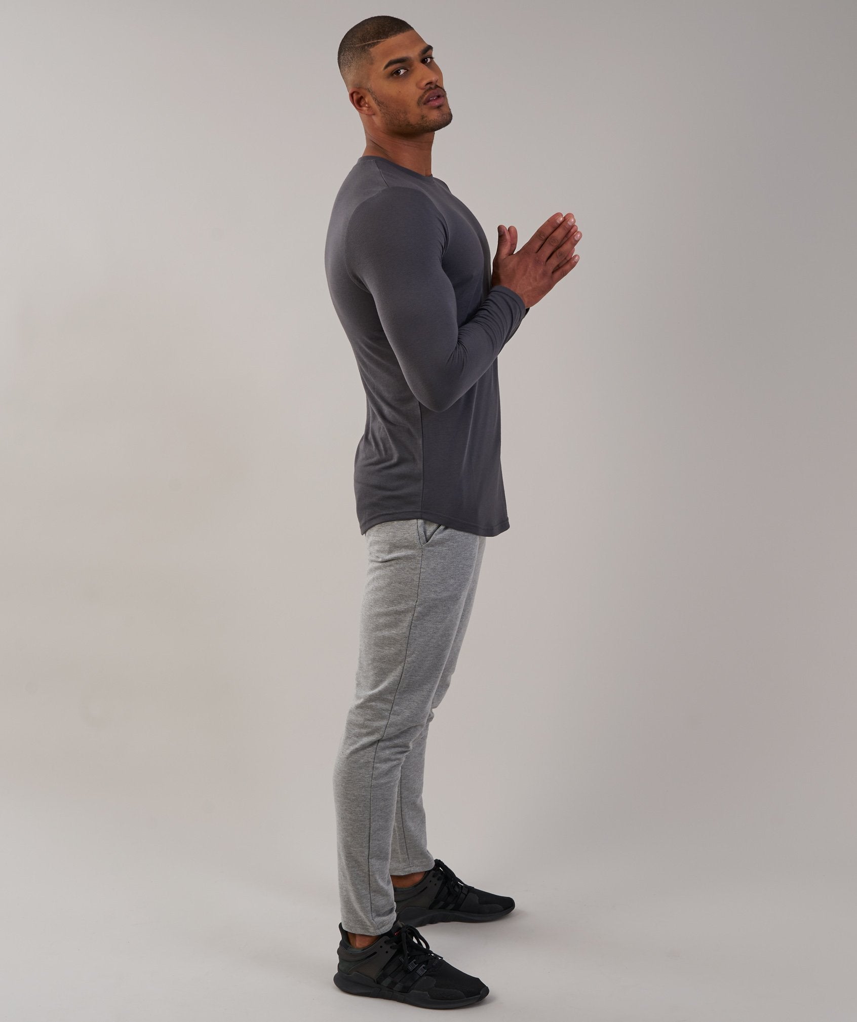 Perforated Longline Long Sleeve T-Shirt in Charcoal - view 4