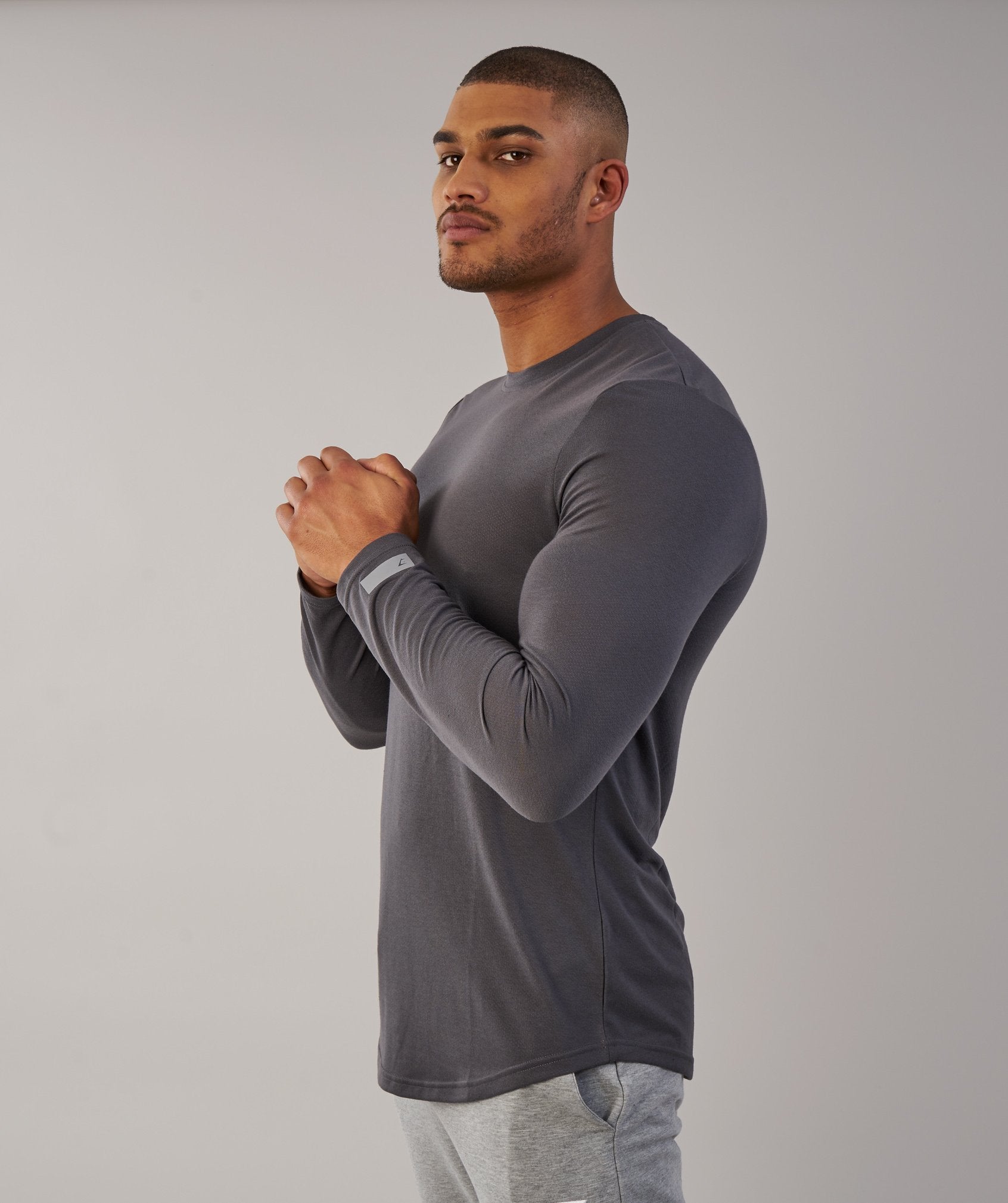 Perforated Longline Long Sleeve T-Shirt in Charcoal - view 6