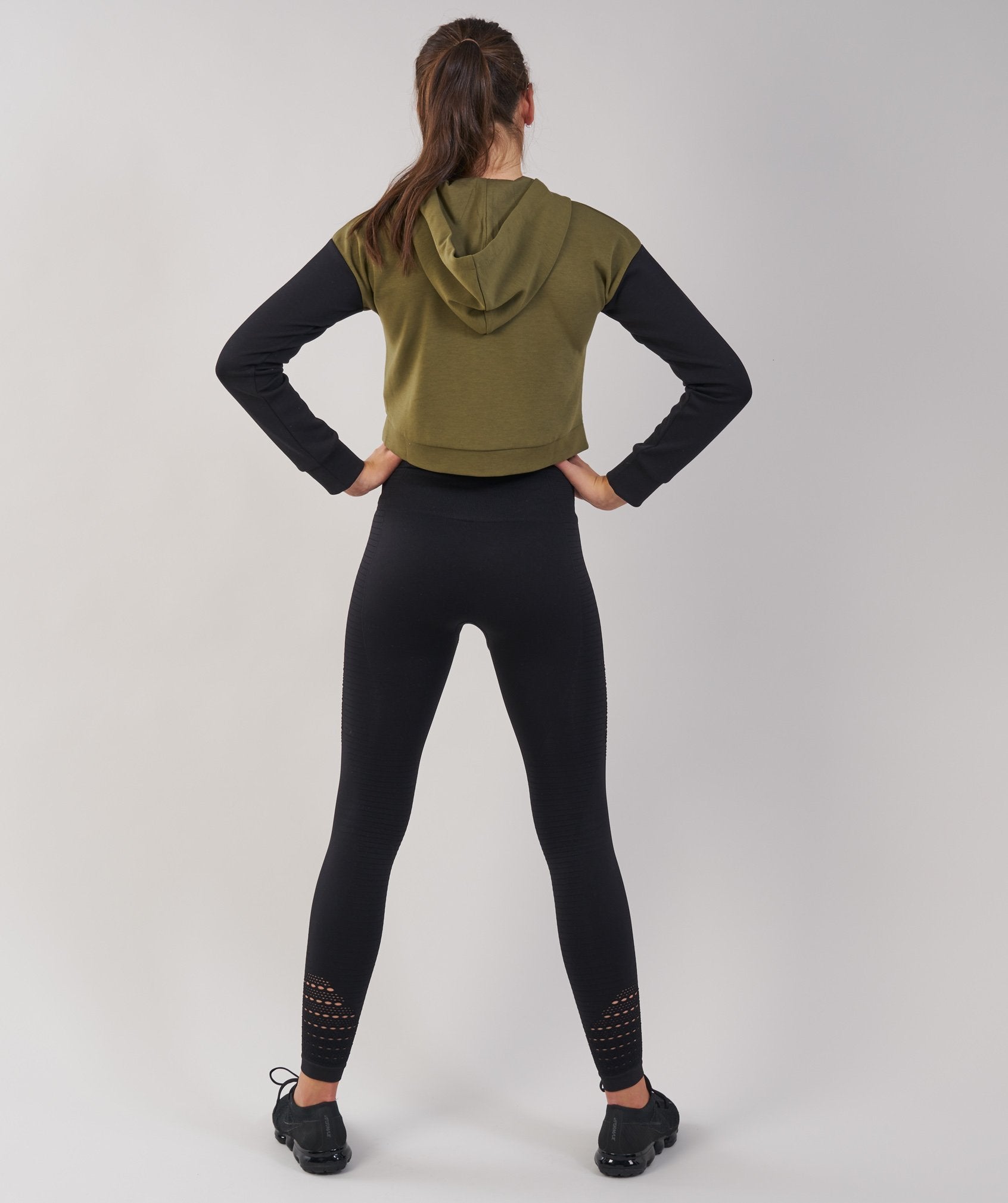 Two Tone Cropped Hoodie in Khaki/Black - view 3