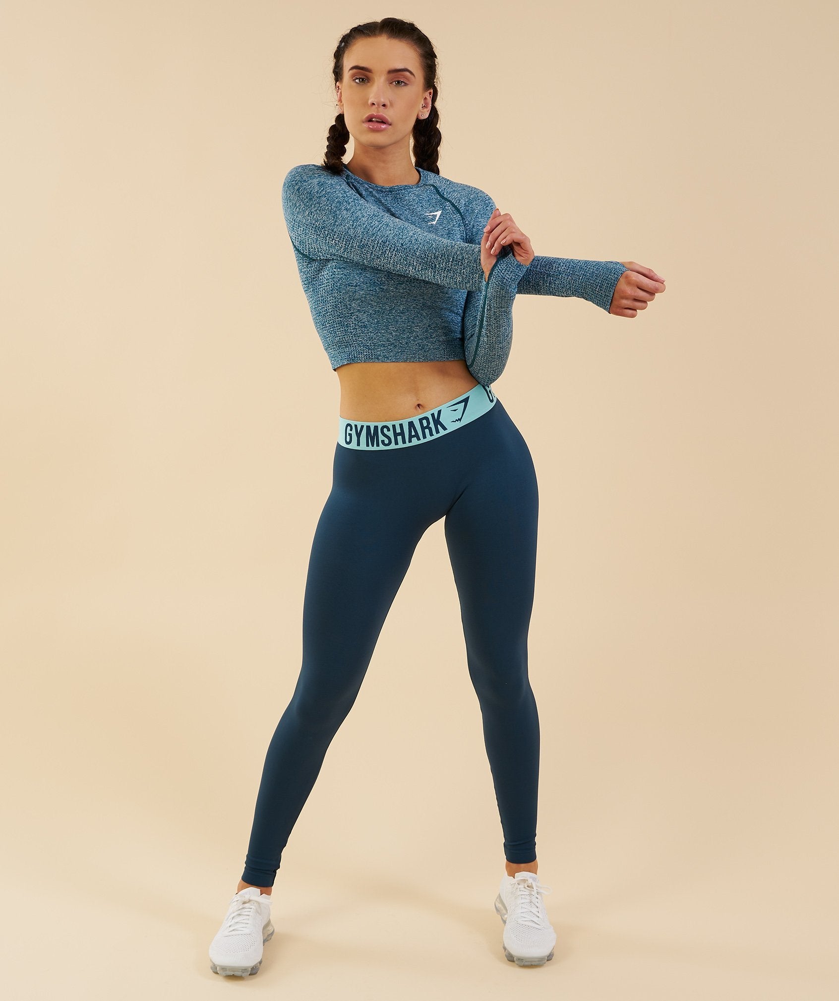 Seamless Long Sleeve Crop Top in Deep Teal - view 1