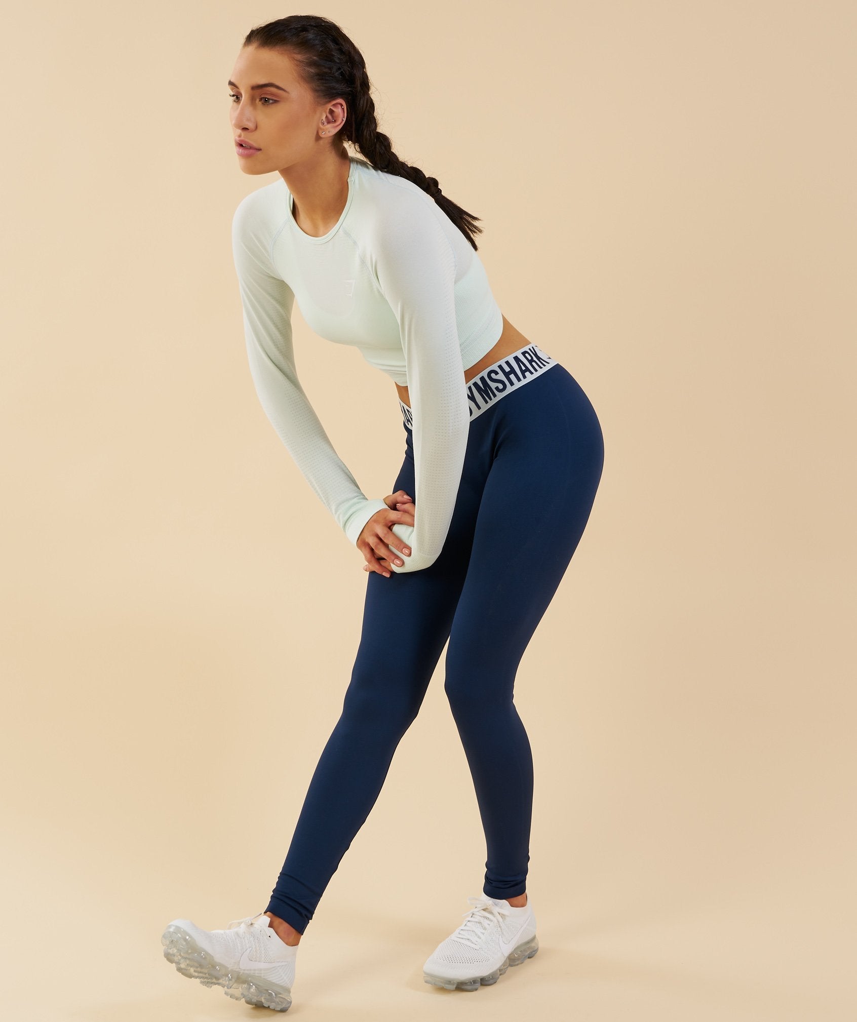 Seamless Long Sleeve Crop Top in Sea Foam Green - view 4