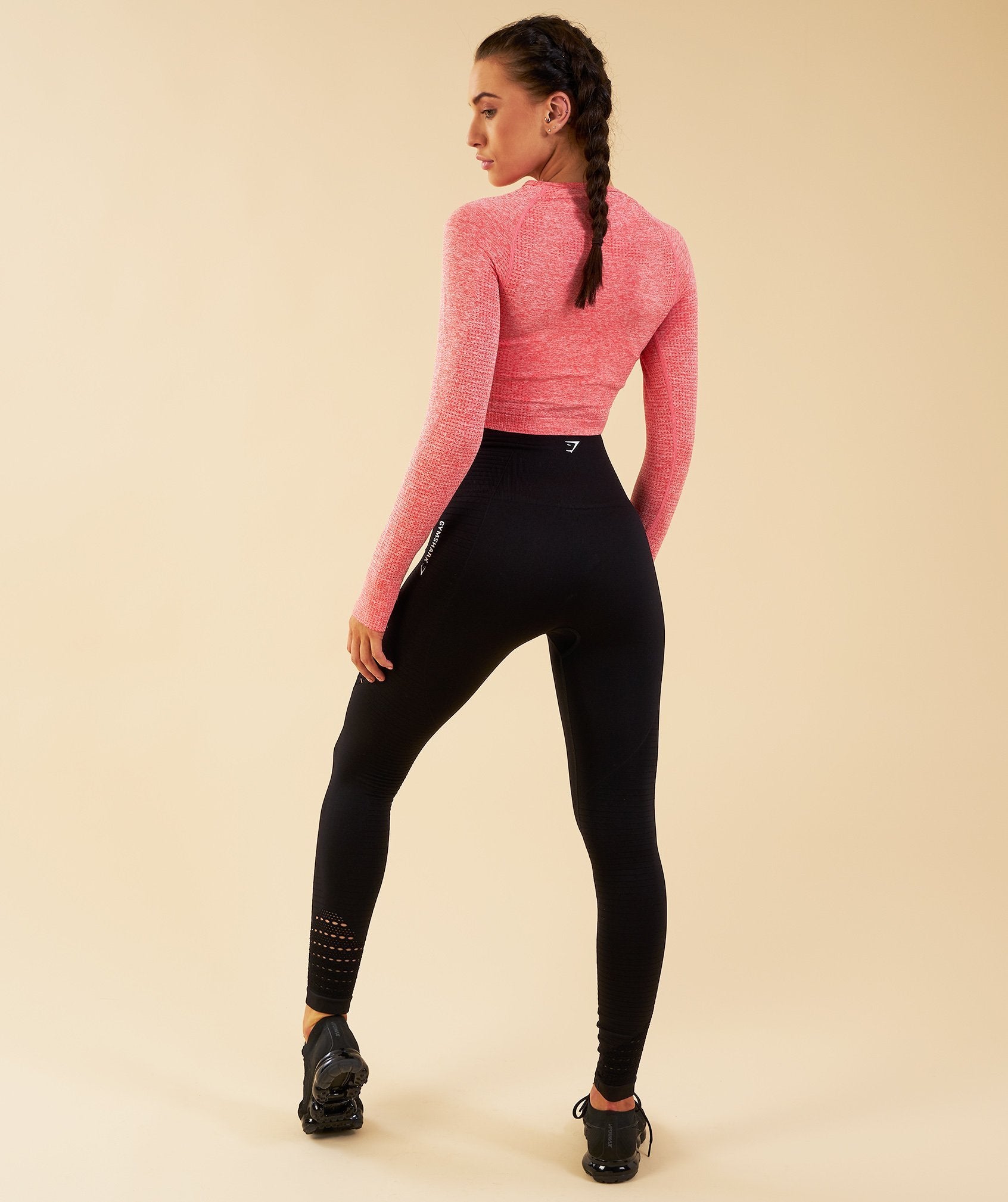 Seamless Long Sleeve Crop Top in Peach Coral - view 4