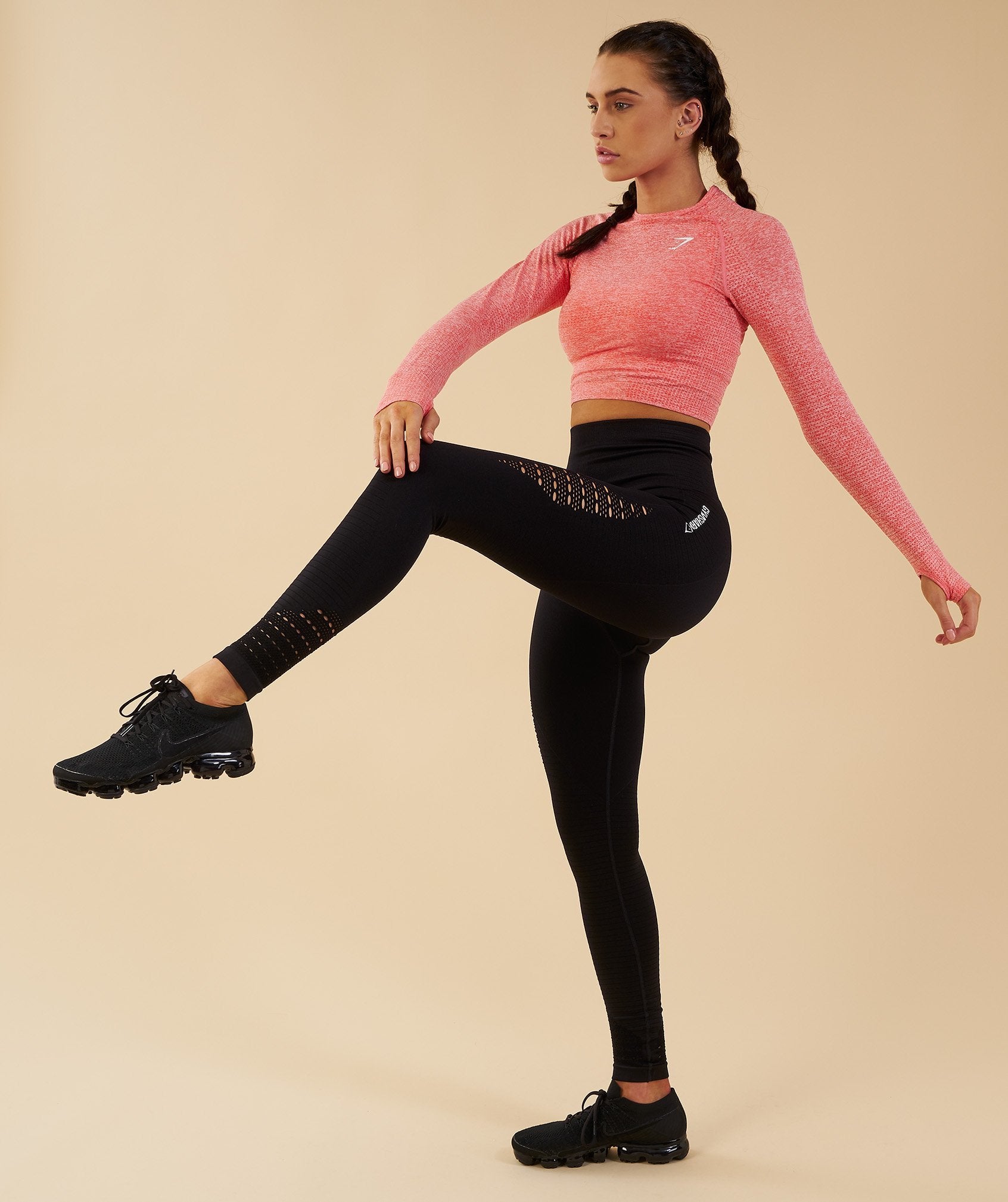 Seamless Long Sleeve Crop Top in Peach Coral - view 5