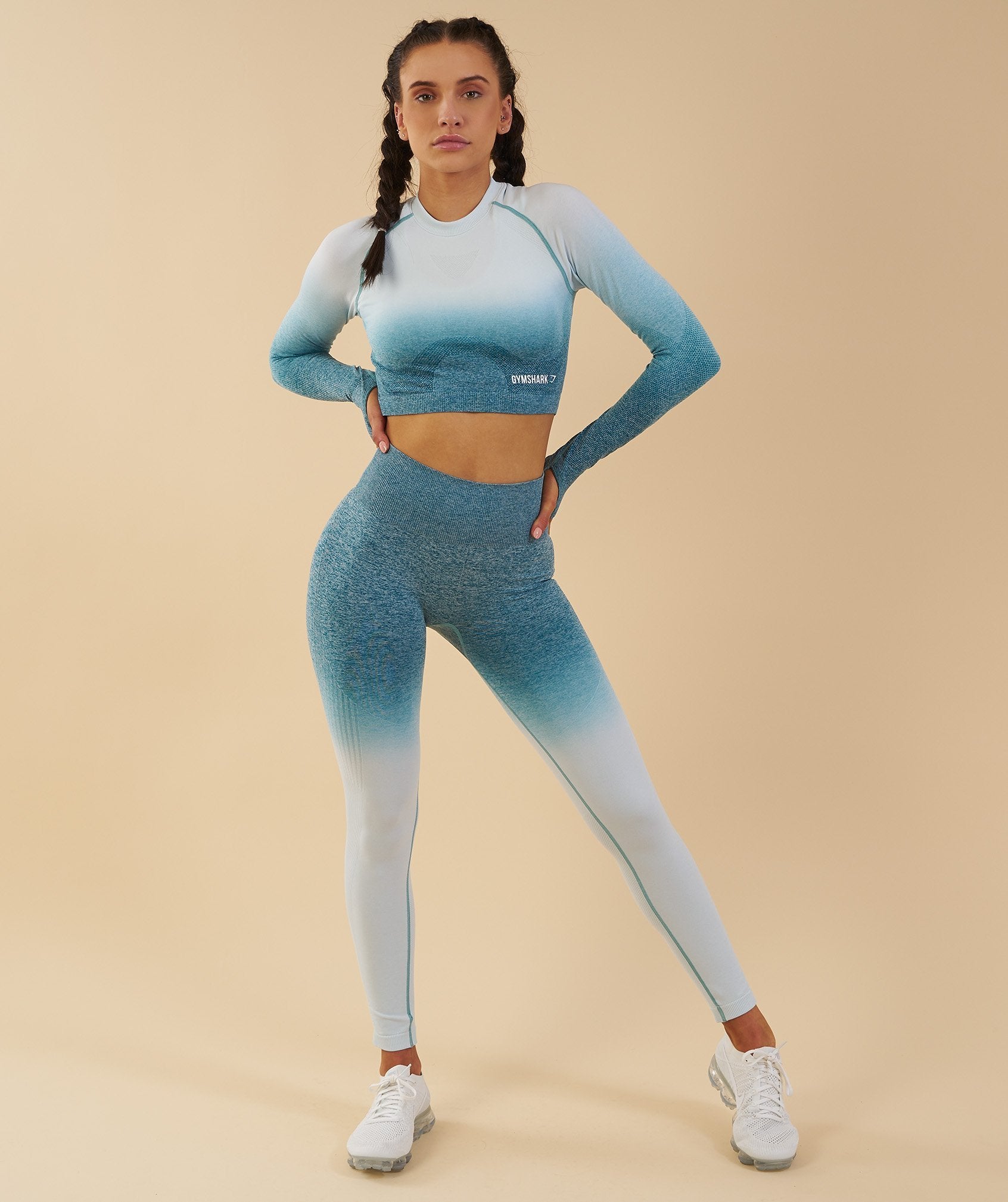 Ombre Seamless Crop Top  - Deep Teal/Ice Blue in null - view 4