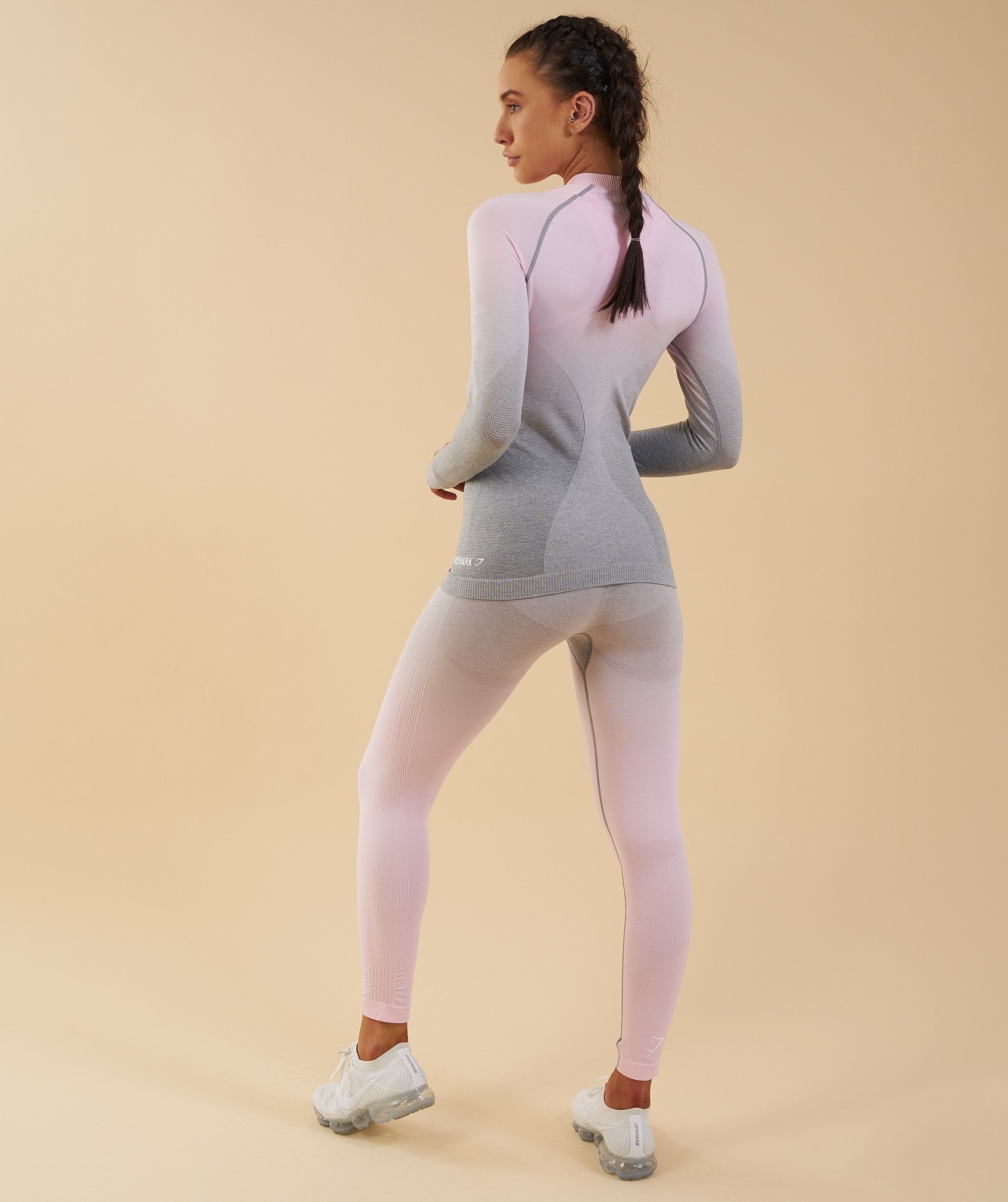 Ombre Seamless Long Sleeve Top  - Light Grey/Chalk Pink in null - view 3