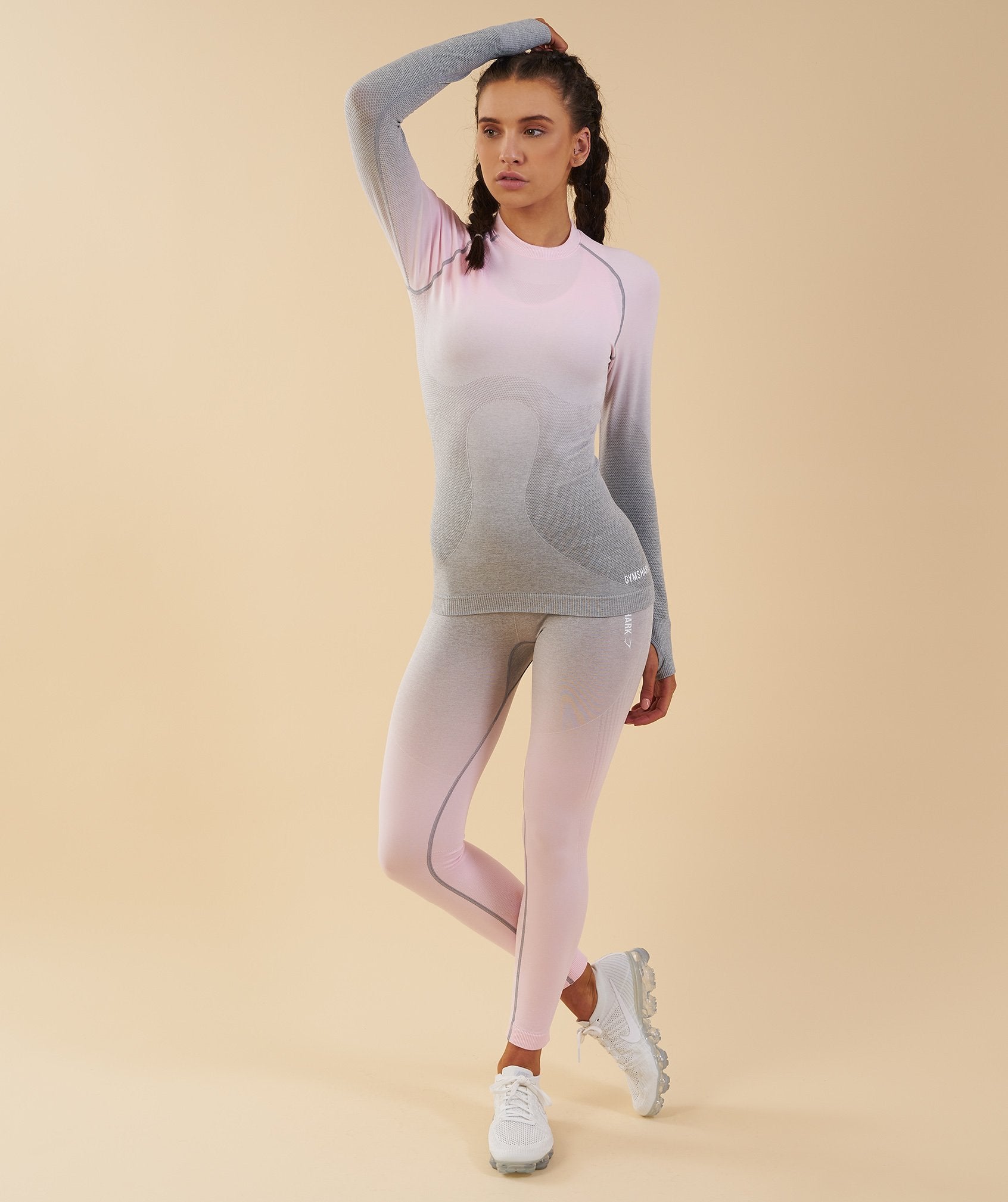 Ombre Seamless Long Sleeve Top  - Light Grey/Chalk Pink in null - view 4