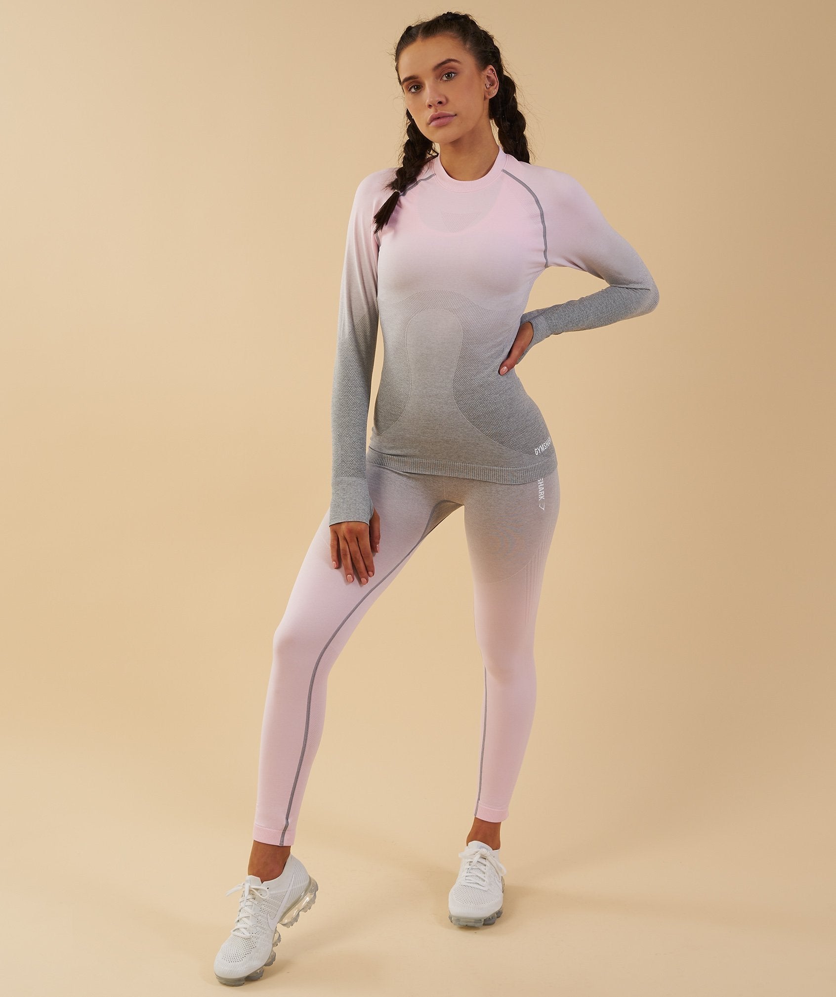 Ombre Seamless Long Sleeve Top  - Light Grey/Chalk Pink in null - view 6