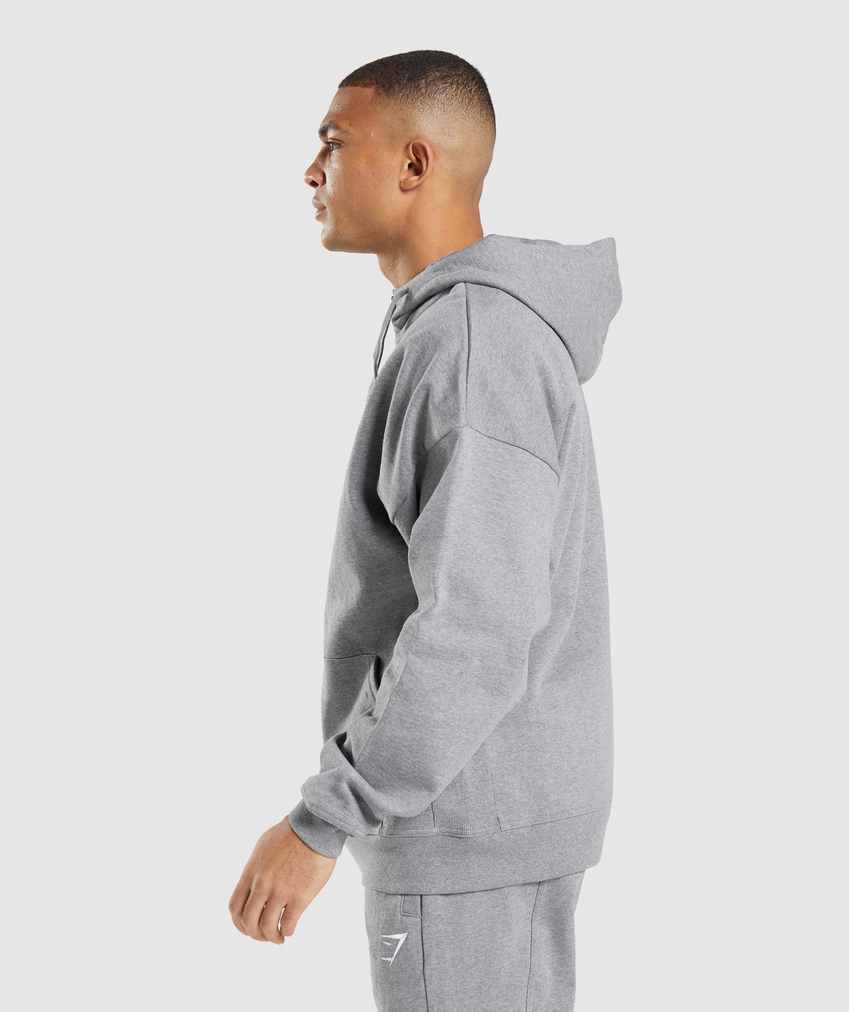 Essential Oversized Zip Up Hoodie  in Charcoal Marl - view 3