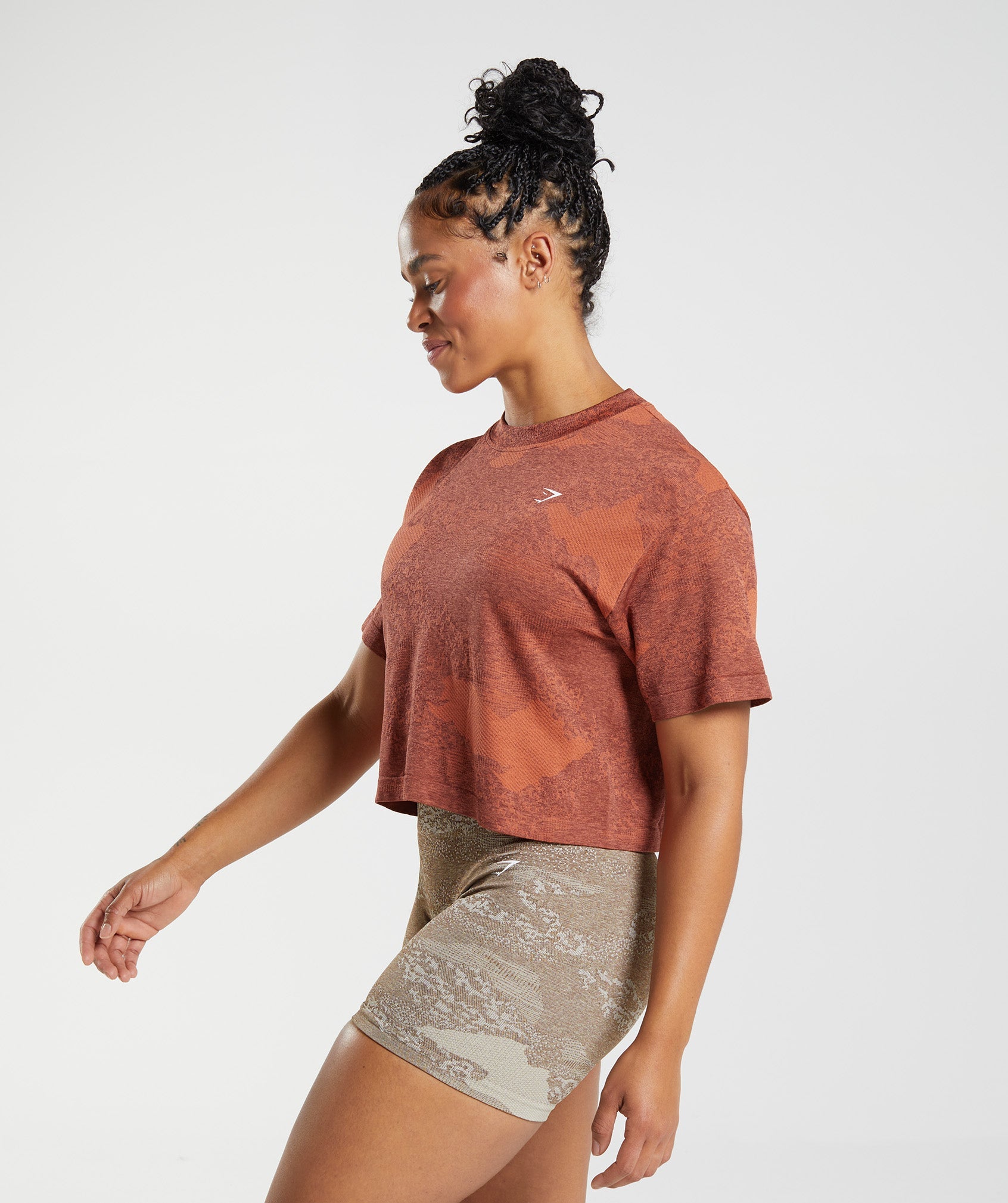 Adapt Camo Seamless Crop Top in  Storm Red/Cherry Brown - view 3