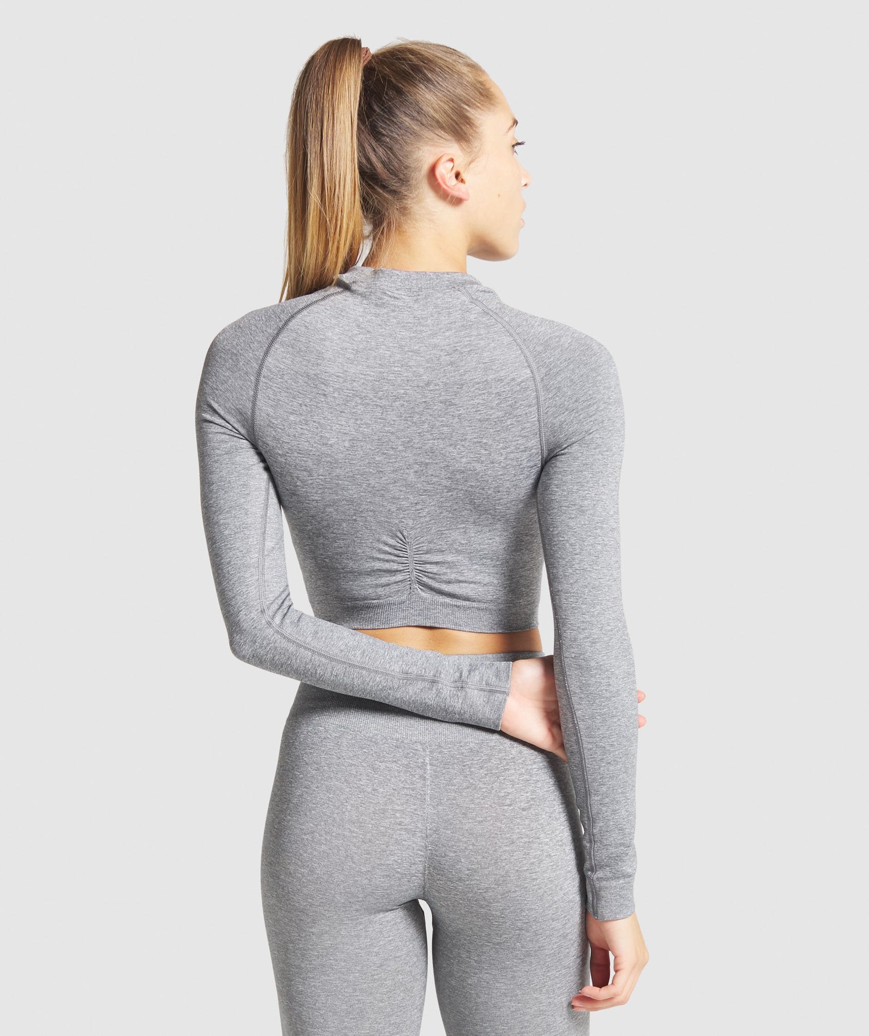 Adapt Marl Seamless Long Sleeve Crop Top in Grey