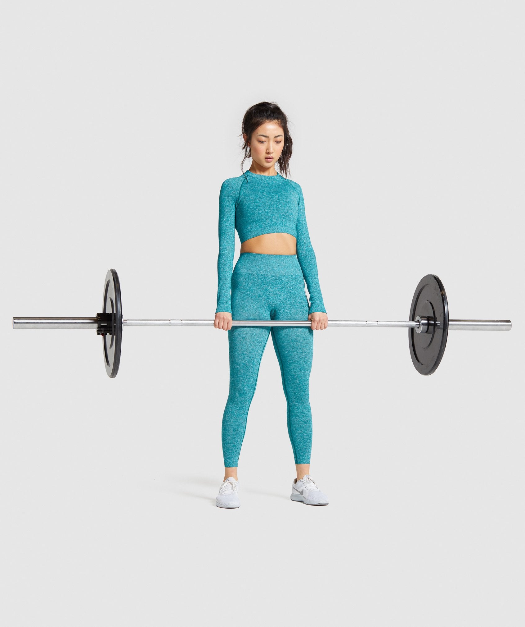 Adapt Marl Seamless Long Sleeve Crop Top in Emerald Green